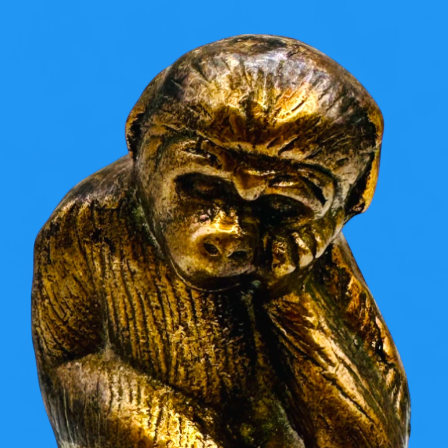 Vintage Brass Monkey Statue – Thinking Monkey Figurine