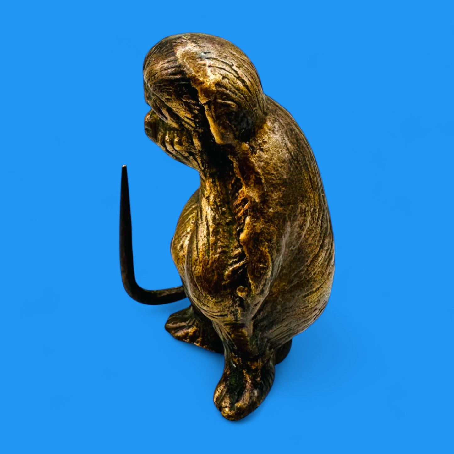 Vintage Brass Monkey Statue – Thinking Monkey Figurine