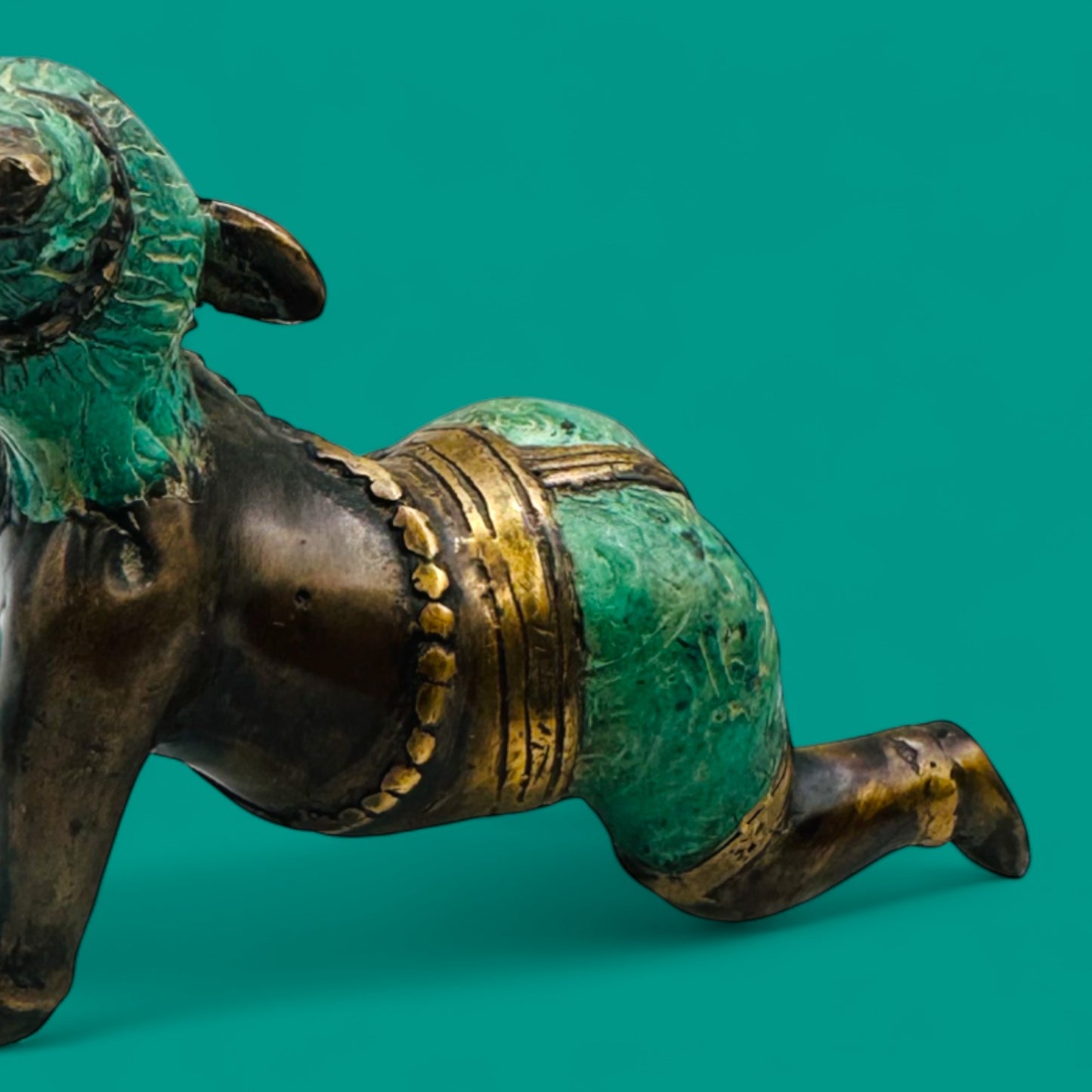 Vintage Brass Baby Ganesha Statue – Crawling Hindu Deity Figurine with Patina