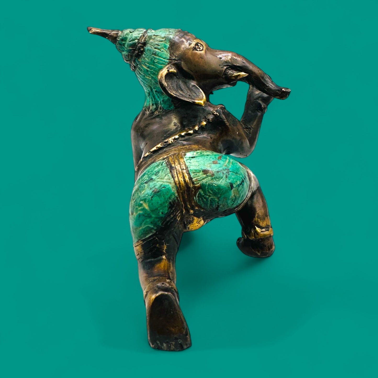 Vintage Brass Baby Ganesha Statue – Crawling Hindu Deity Figurine with Patina