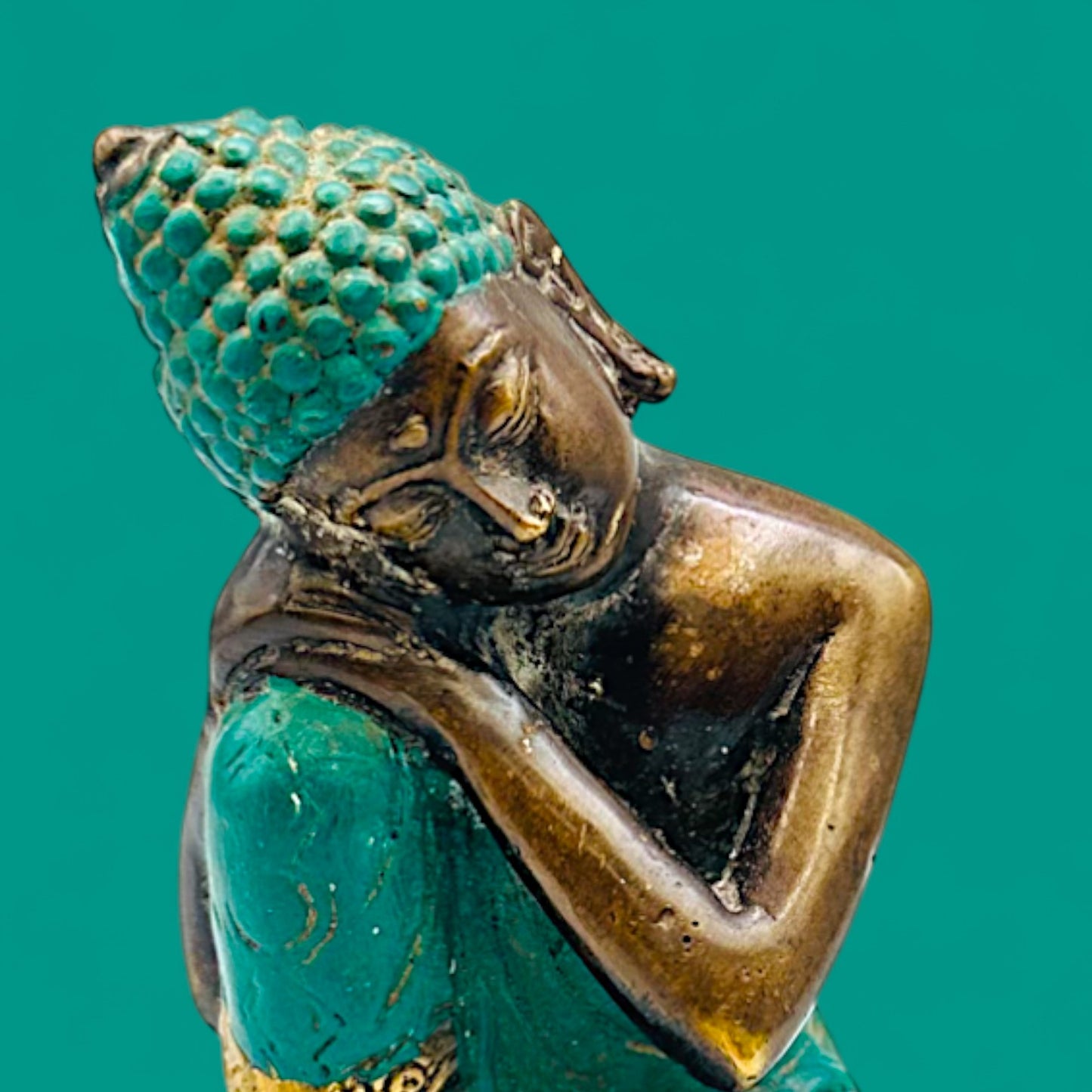 Vintage Brass Contemplating Buddha Statue – Meditative Royal Pensive Pose