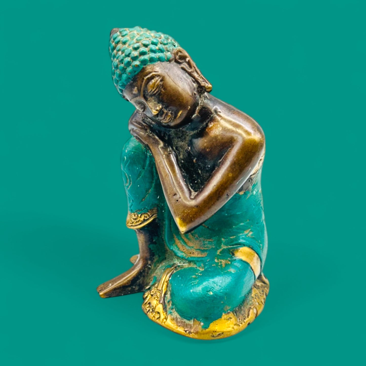 Vintage Brass Contemplating Buddha Statue – Meditative Royal Pensive Pose