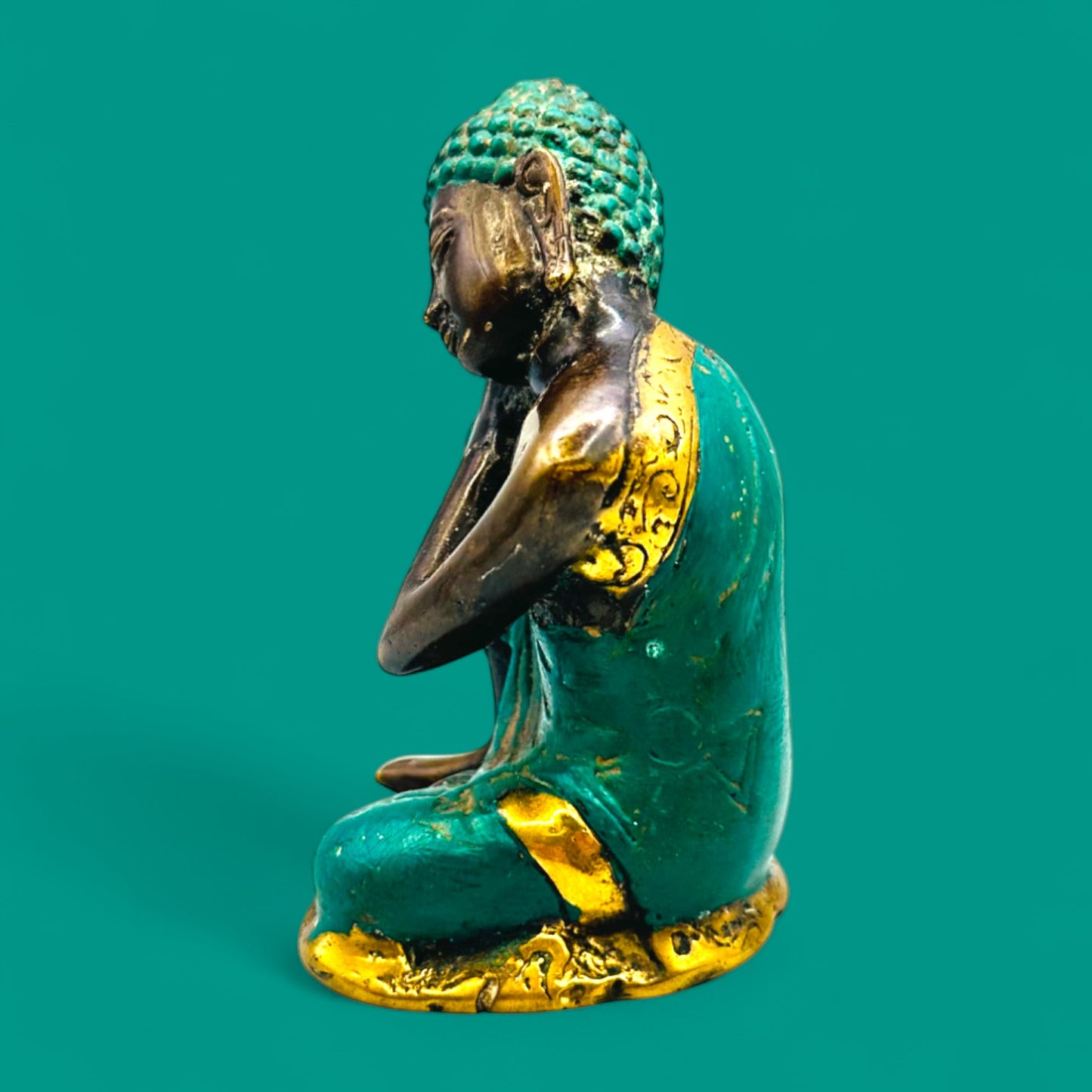 Vintage Brass Contemplating Buddha Statue – Meditative Royal Pensive Pose