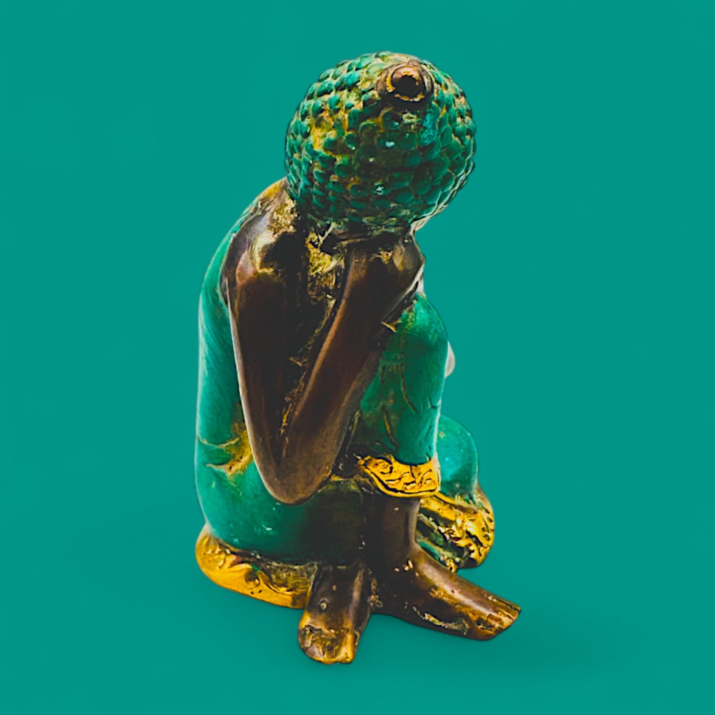 Vintage Brass Contemplating Buddha Statue – Meditative Royal Pensive Pose