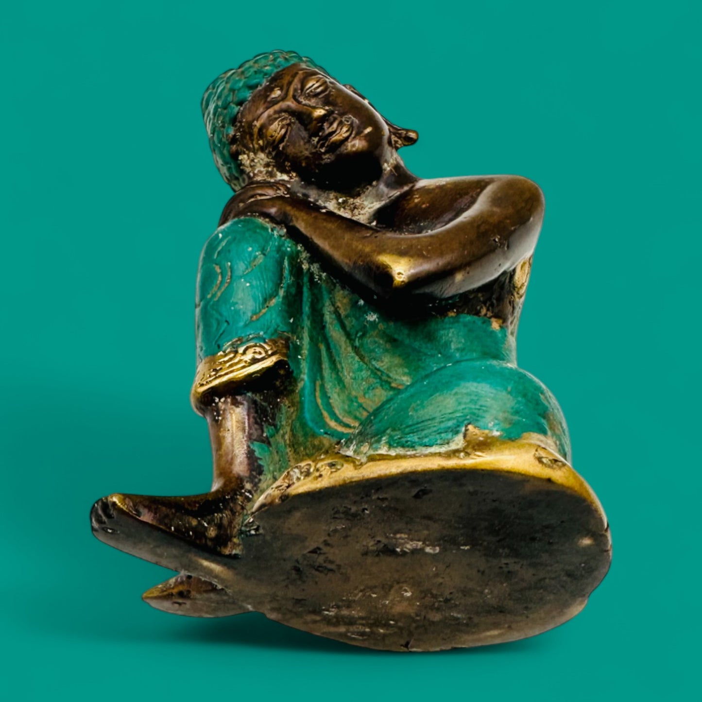 Vintage Brass Contemplating Buddha Statue – Meditative Royal Pensive Pose