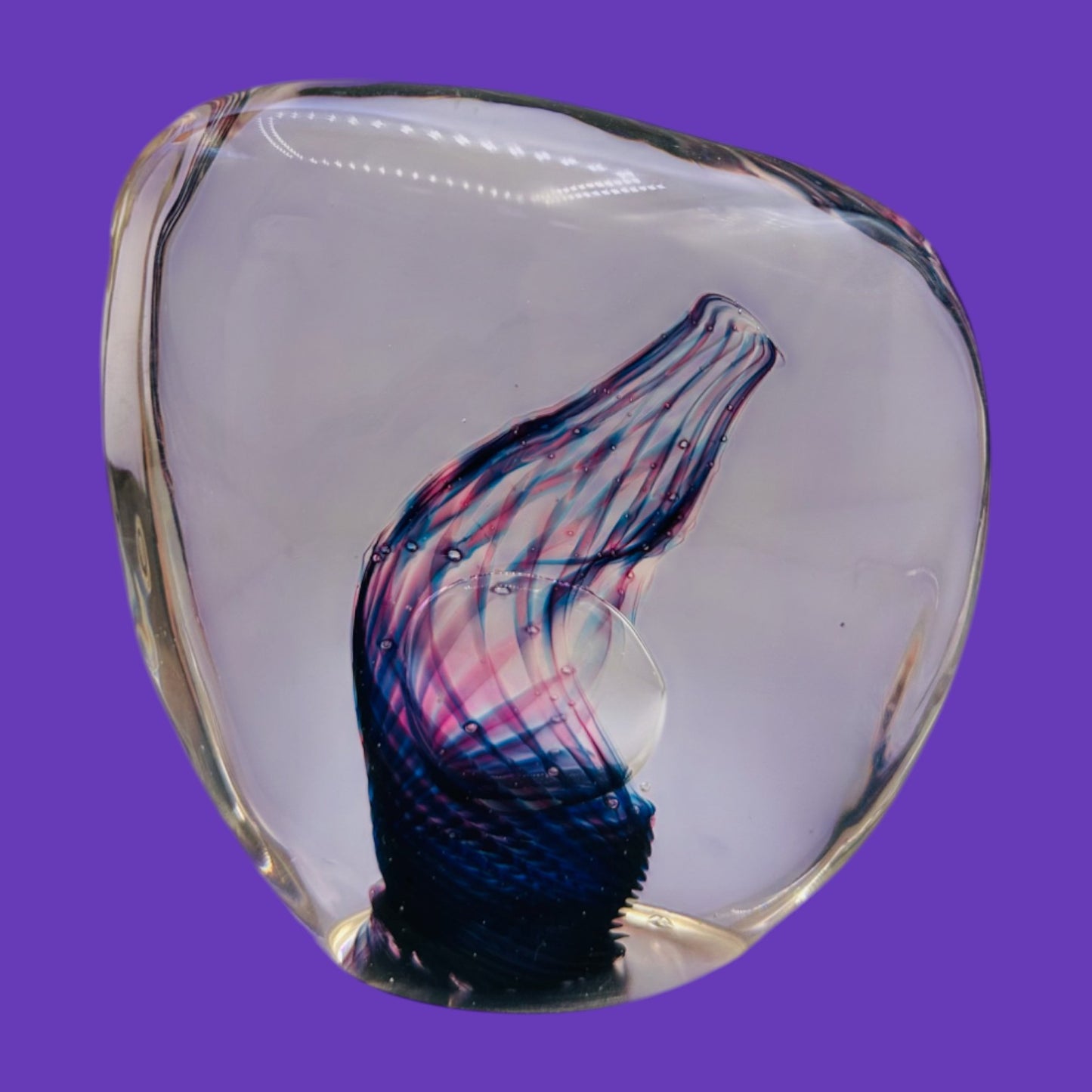 Vintage Unique Purple Art Glass Paperweight – Handblown Decorative Sculpture