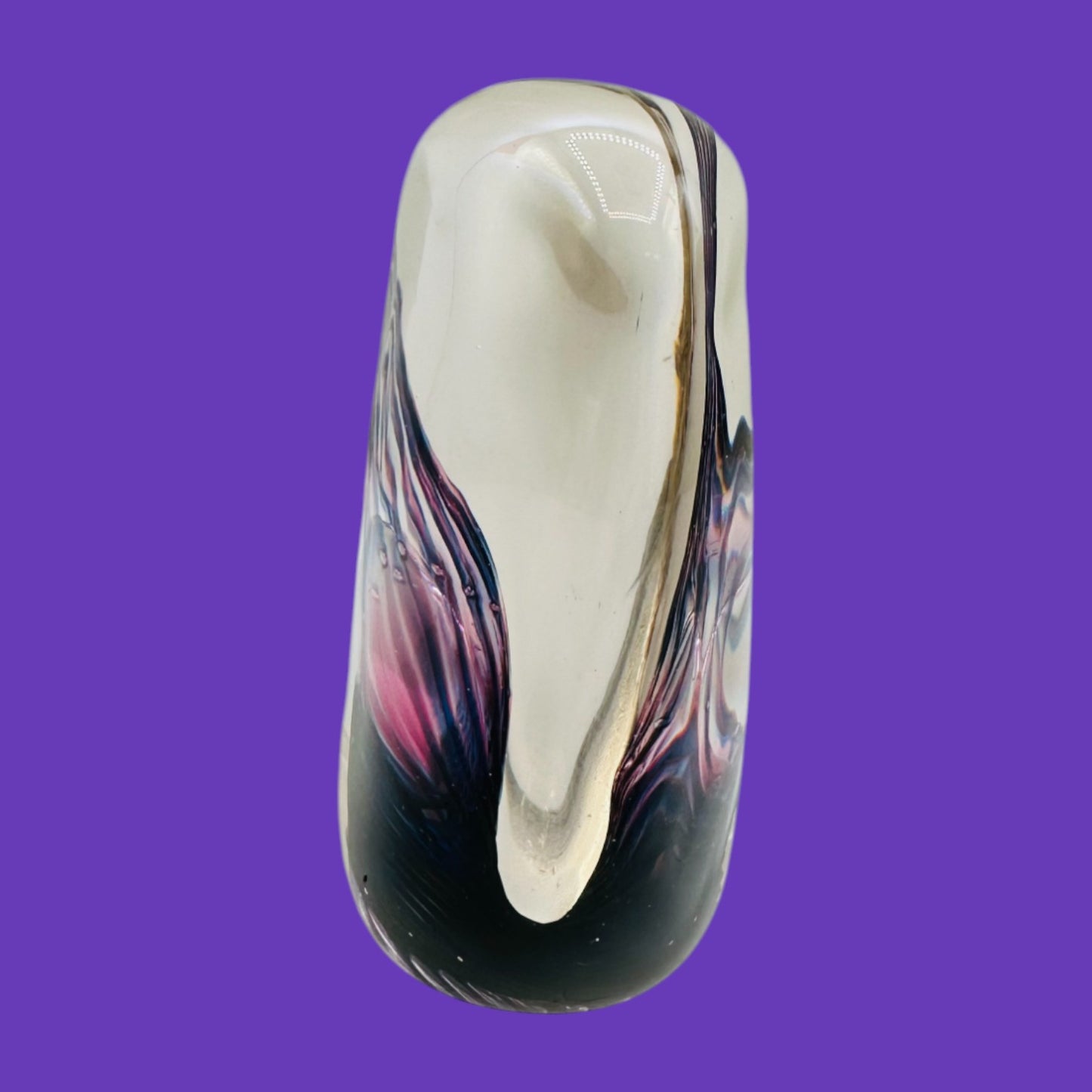 Vintage Unique Purple Art Glass Paperweight – Handblown Decorative Sculpture