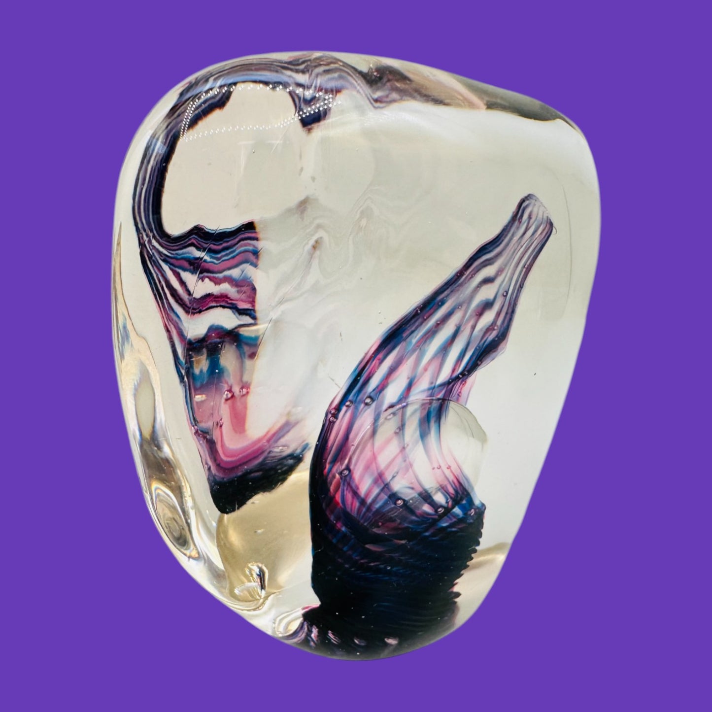 Vintage Unique Purple Art Glass Paperweight – Handblown Decorative Sculpture