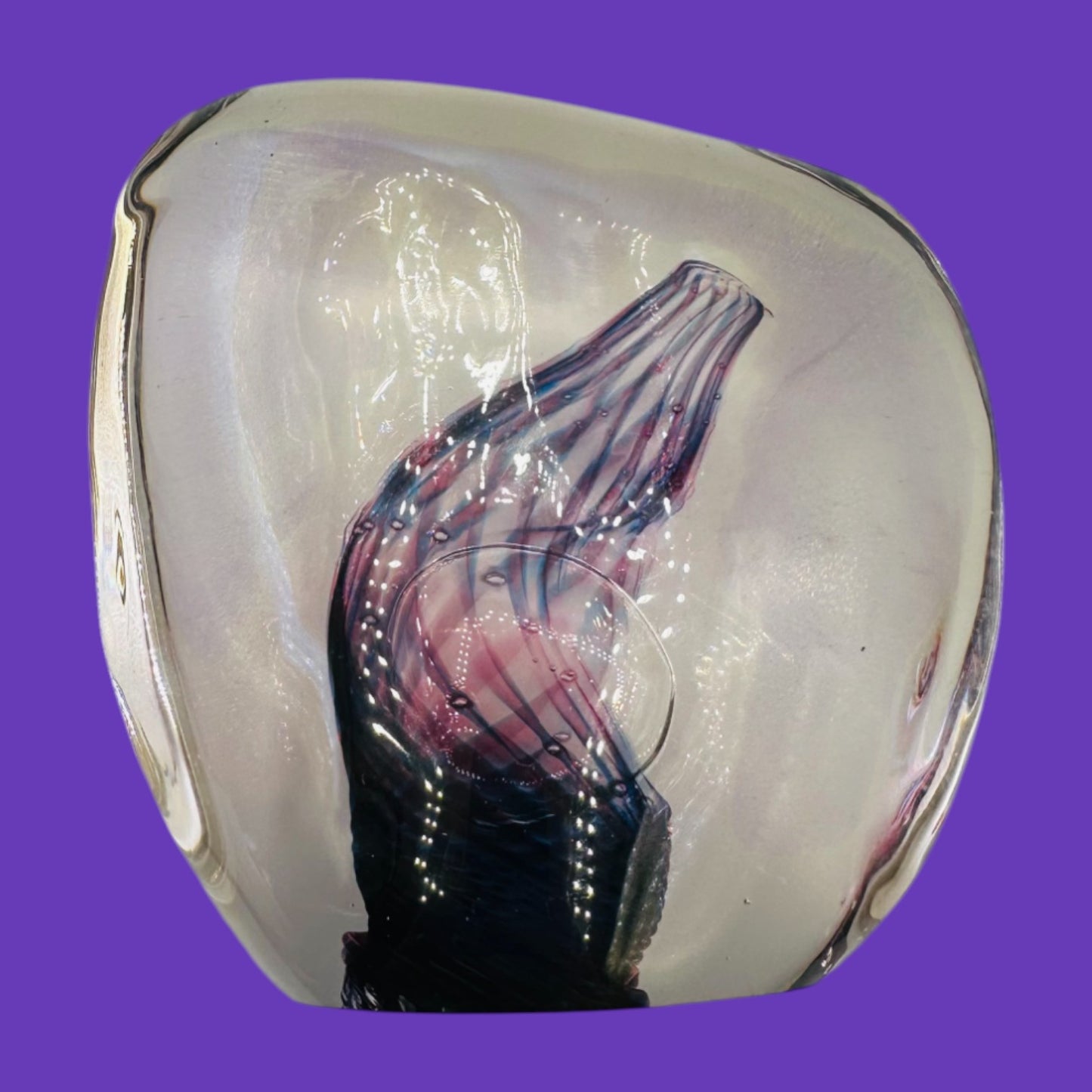 Vintage Unique Purple Art Glass Paperweight – Handblown Decorative Sculpture