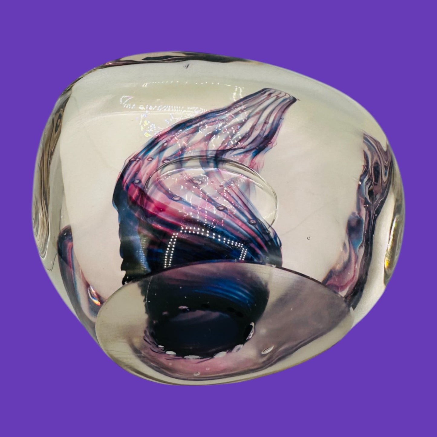 Vintage Unique Purple Art Glass Paperweight – Handblown Decorative Sculpture