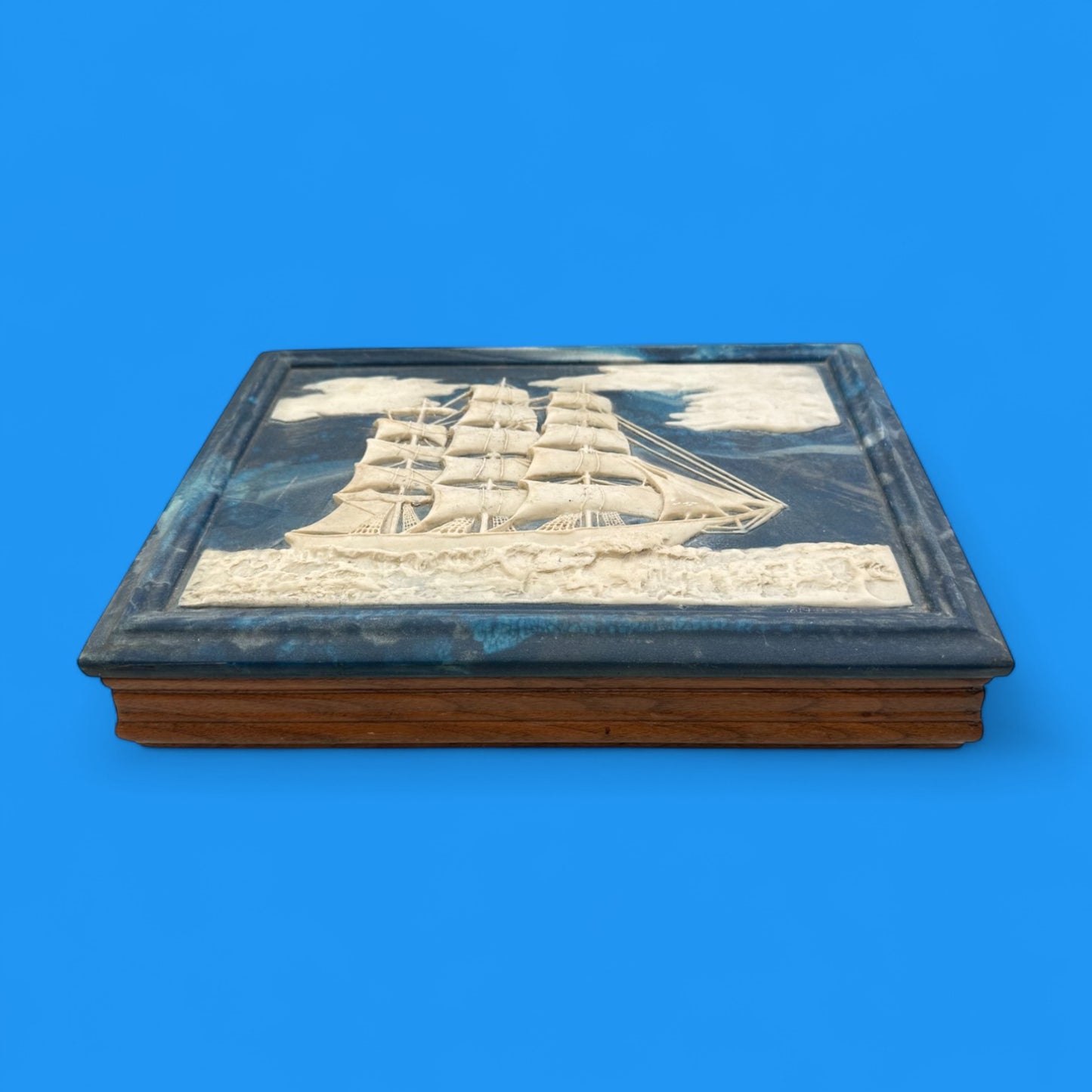 Vintage Nautical Jewelry Trinket Box – Incolay Stone Sailing Ship Design