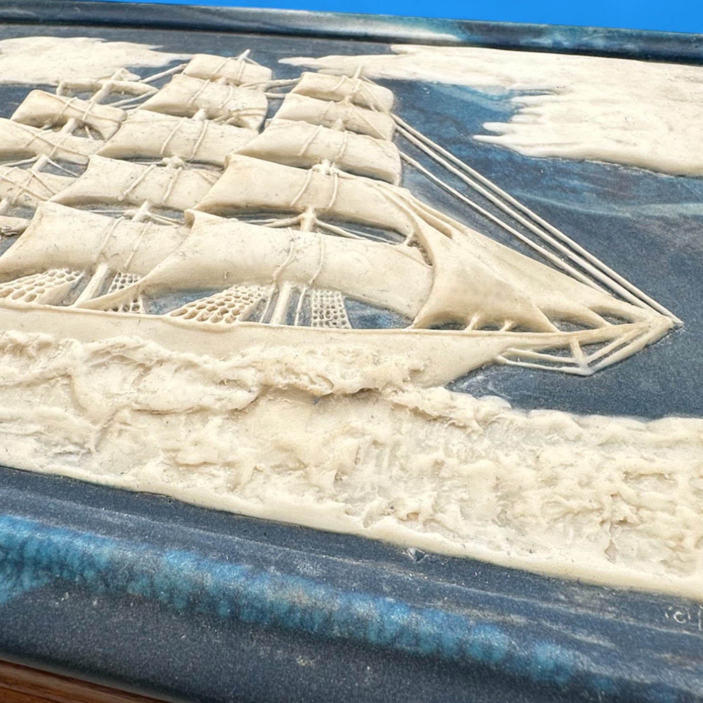 Vintage Nautical Jewelry Trinket Box – Incolay Stone Sailing Ship Design