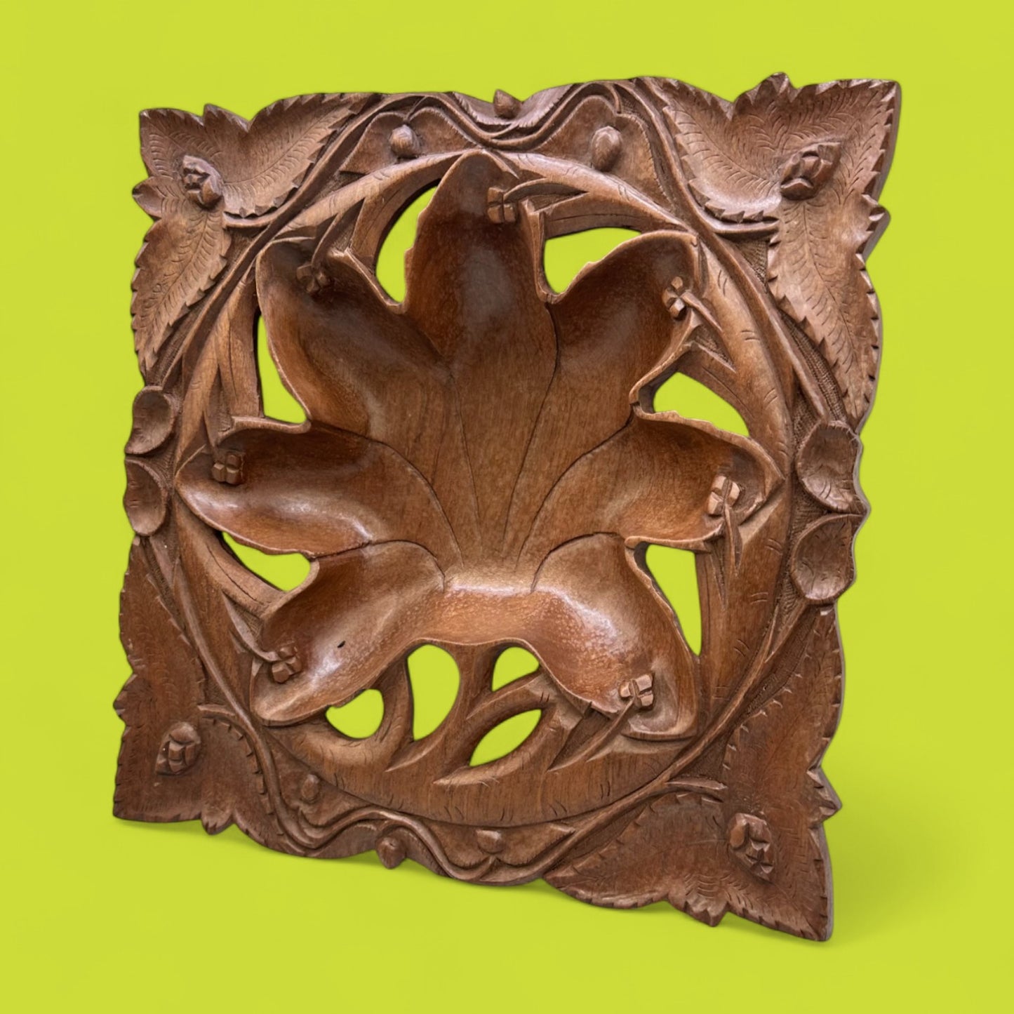 Vintage Indian Hand-Carved Hardwood Tray / Trivet – 1940s