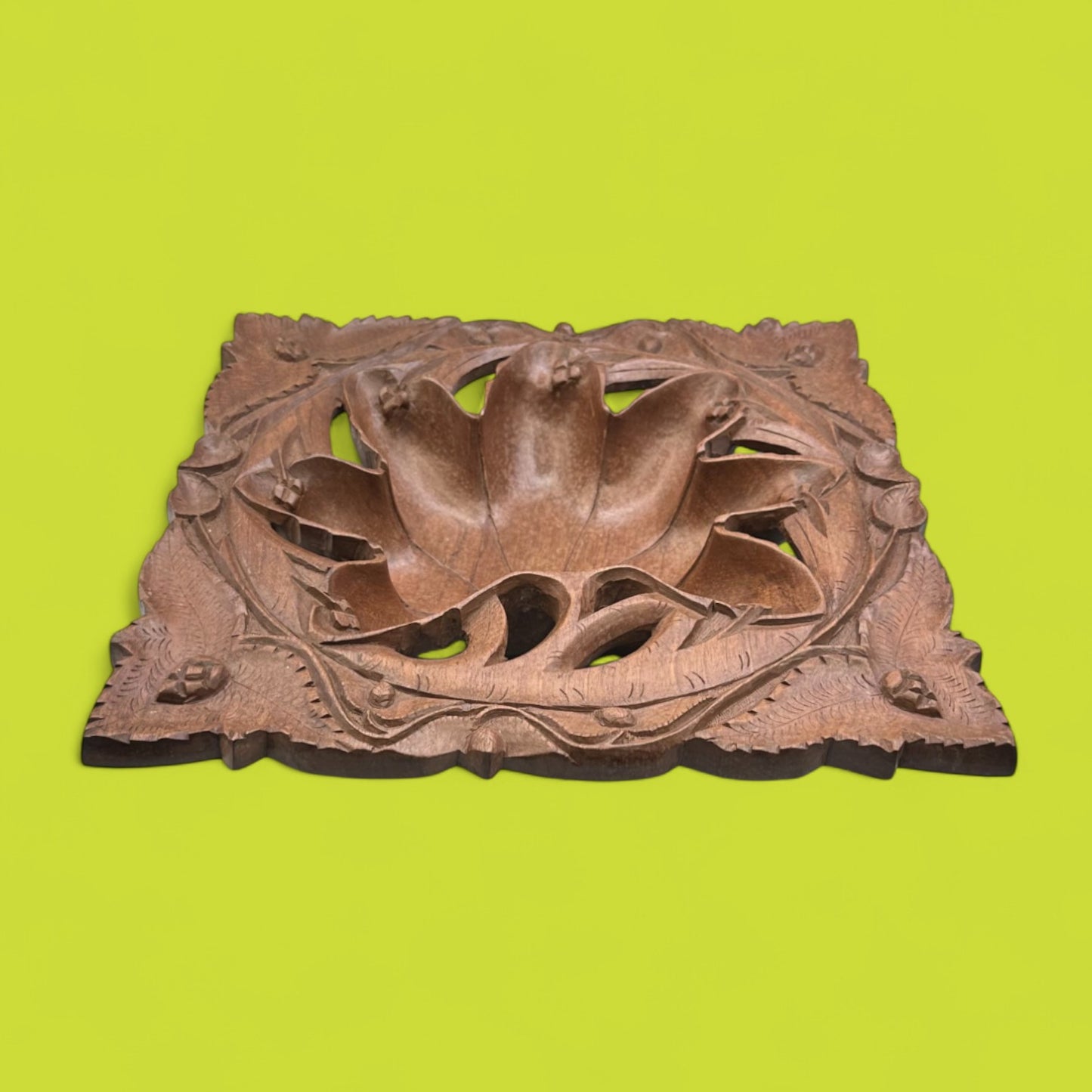 Vintage Indian Hand-Carved Hardwood Tray / Trivet – 1940s
