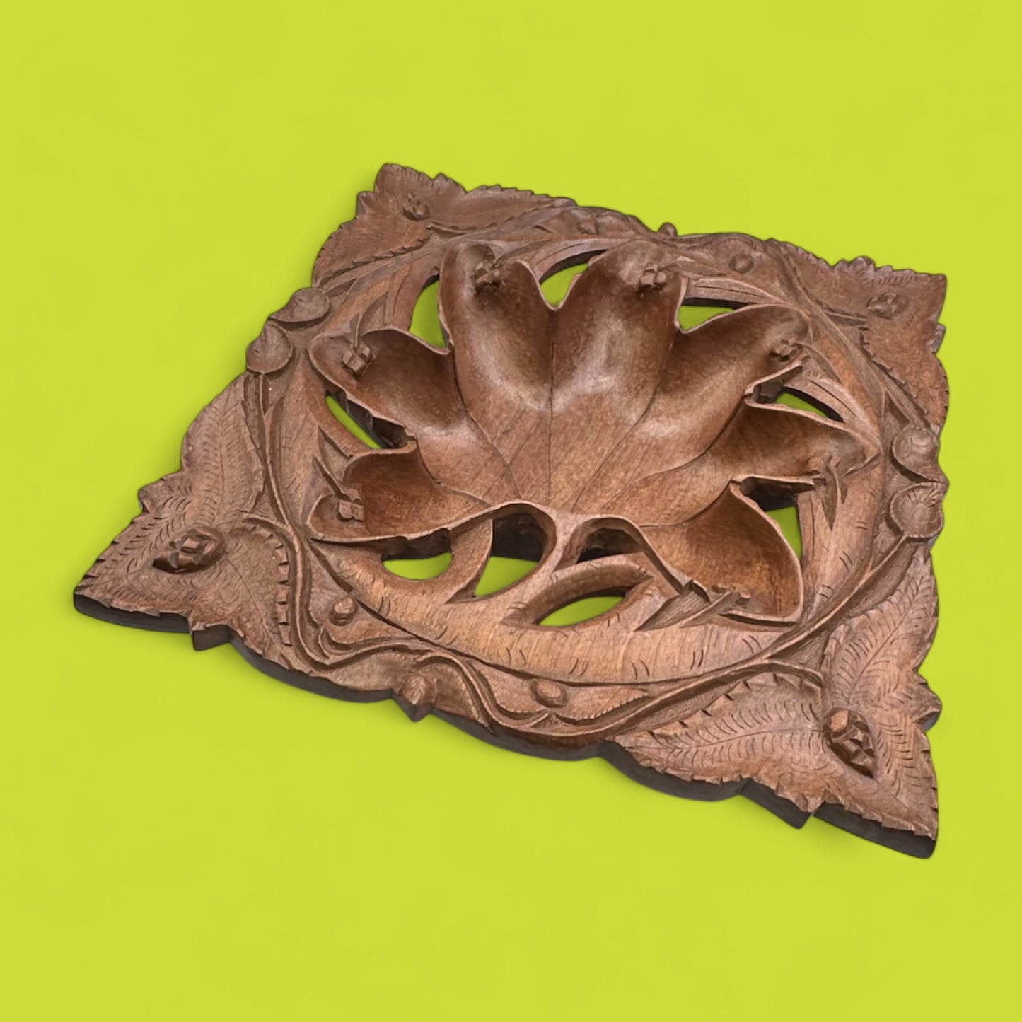 Vintage Indian Hand-Carved Hardwood Tray / Trivet – 1940s