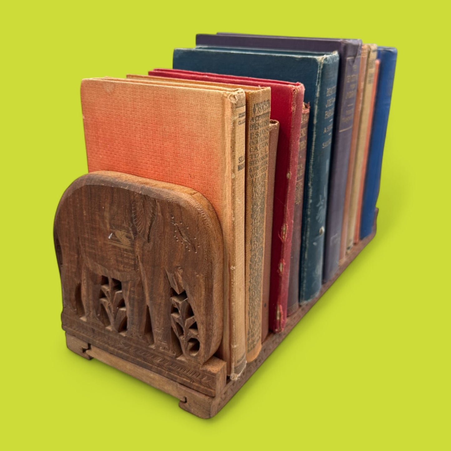 Vintage Wooden Book Stand Book Ends – Adjustable Kashmir / Indian Hand Carved