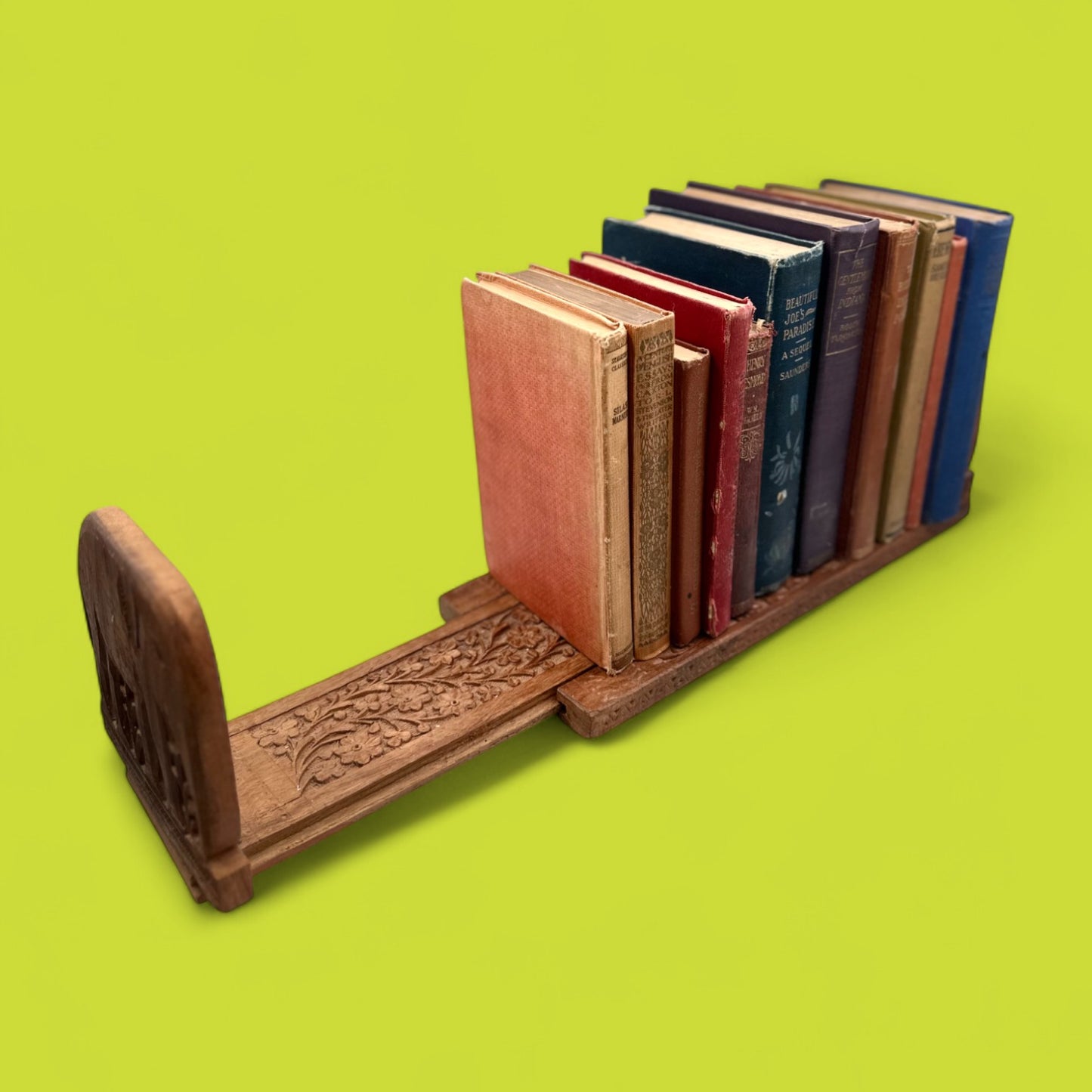 Vintage Wooden Book Stand Book Ends – Adjustable Kashmir / Indian Hand Carved