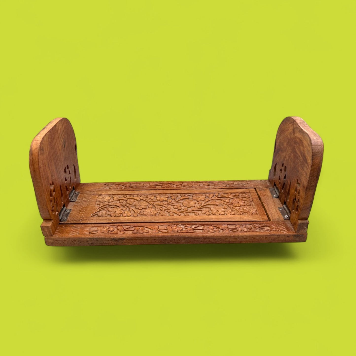 Vintage Wooden Book Stand Book Ends – Adjustable Kashmir / Indian Hand Carved