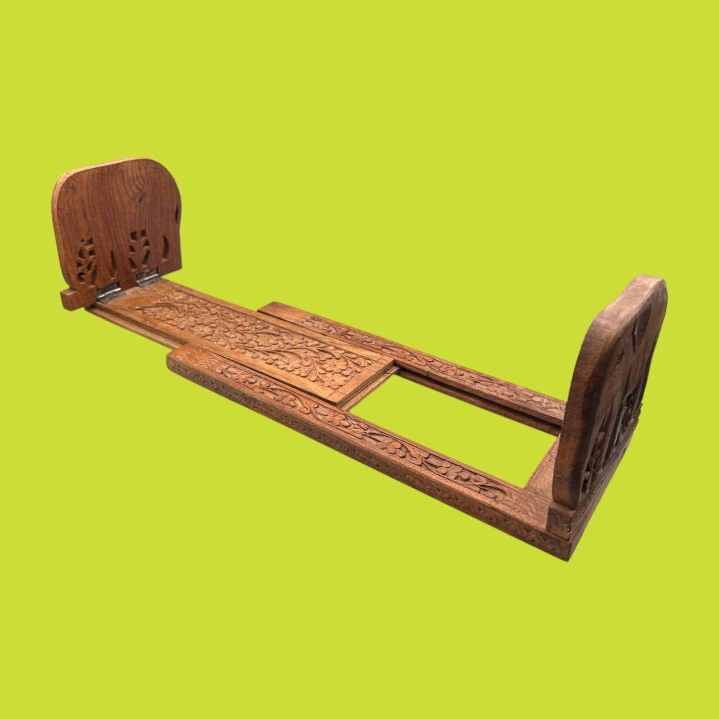 Vintage Wooden Book Stand Book Ends – Adjustable Kashmir / Indian Hand Carved