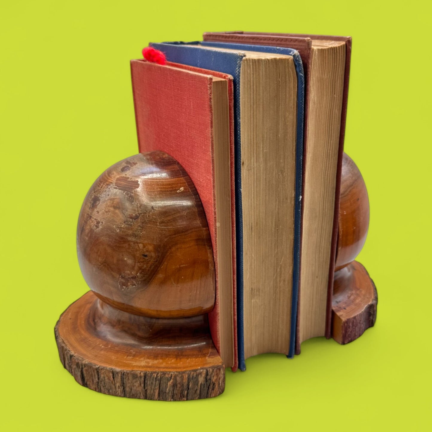 Vintage Australian Mulga Wood Book Ends – Rounded Mid-Century Pair