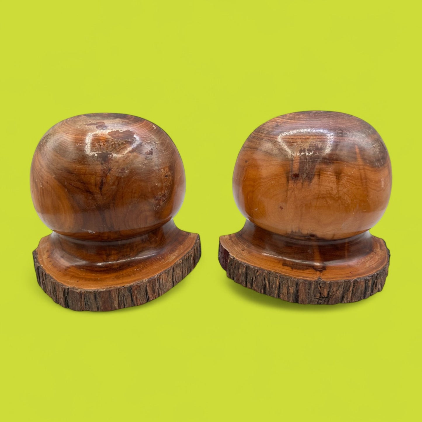 Vintage Australian Mulga Wood Book Ends – Rounded Mid-Century Pair