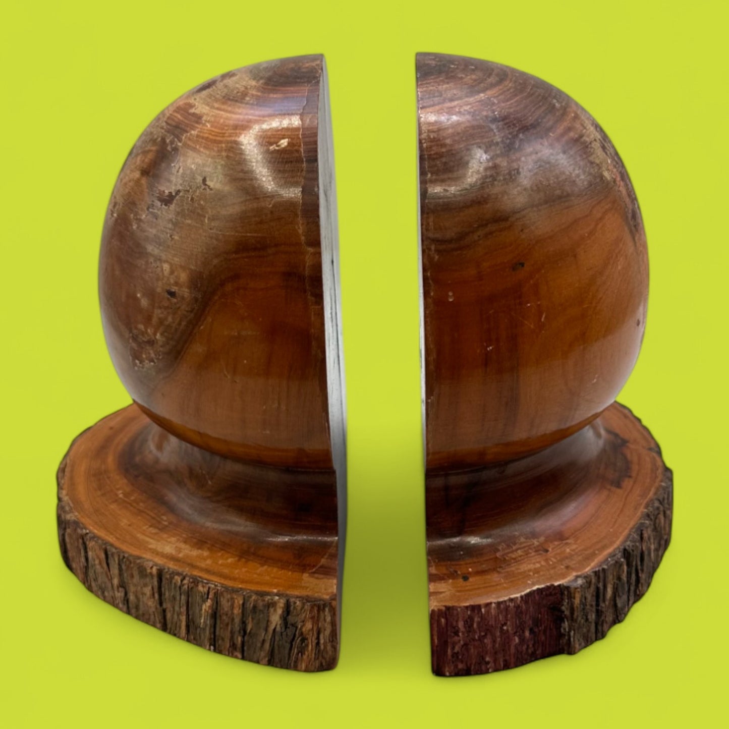 Vintage Australian Mulga Wood Book Ends – Rounded Mid-Century Pair