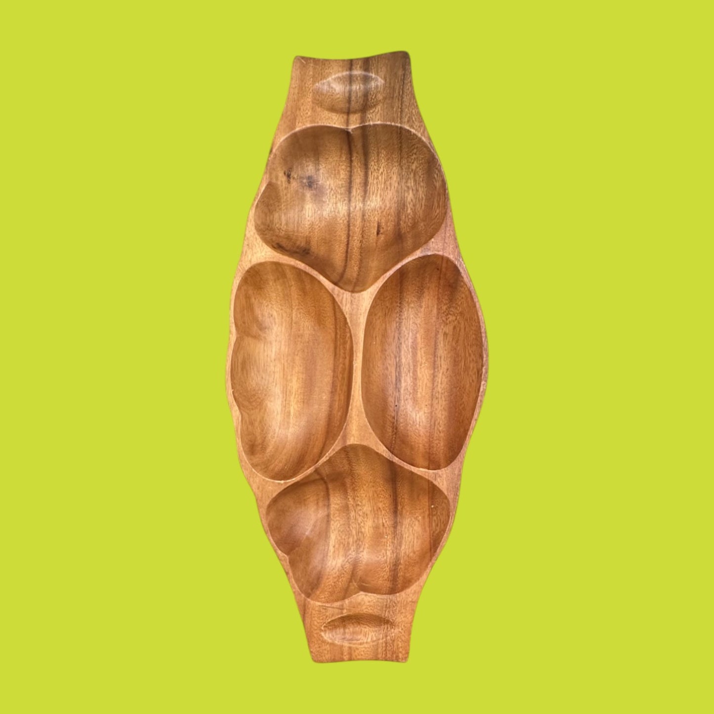 Vintage Monkey Pod Wood Bowl – Multi-Compartment Serving Tray