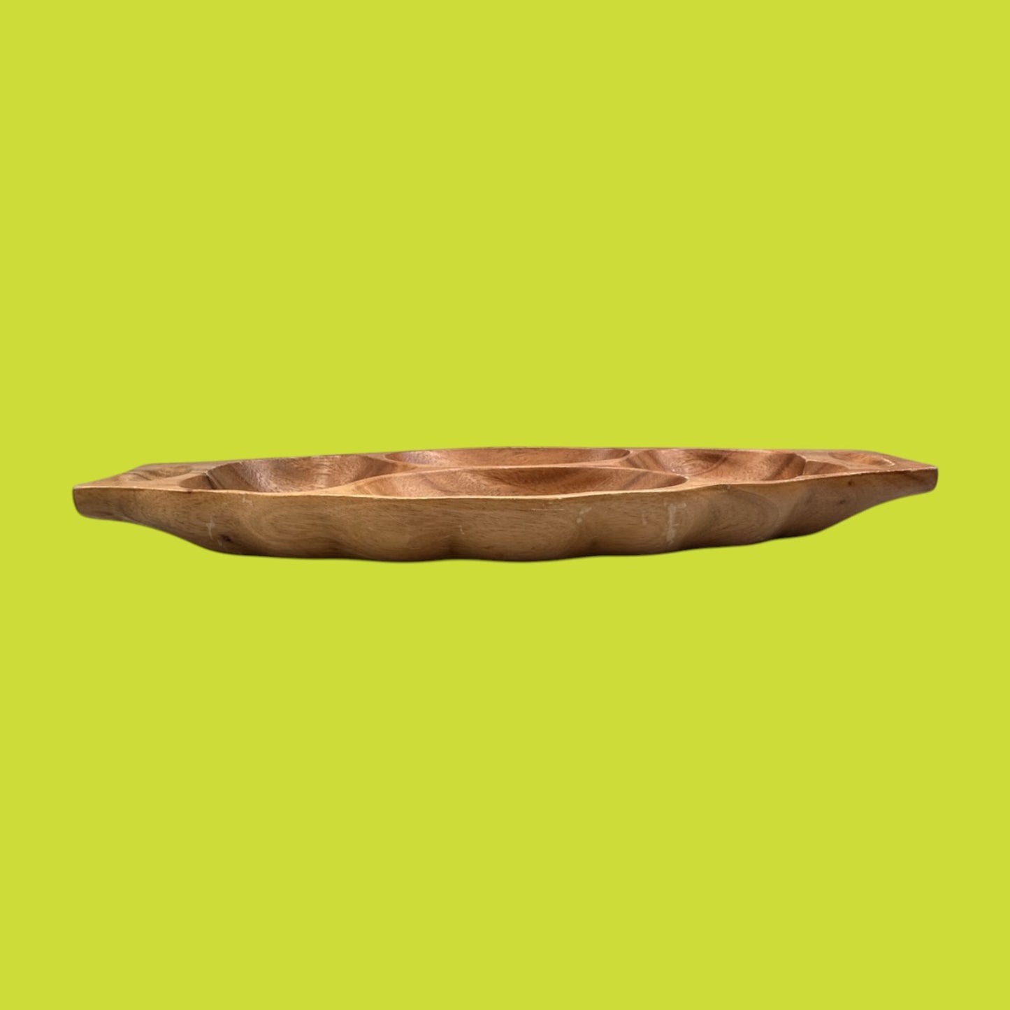 Vintage Monkey Pod Wood Bowl – Multi-Compartment Serving Tray