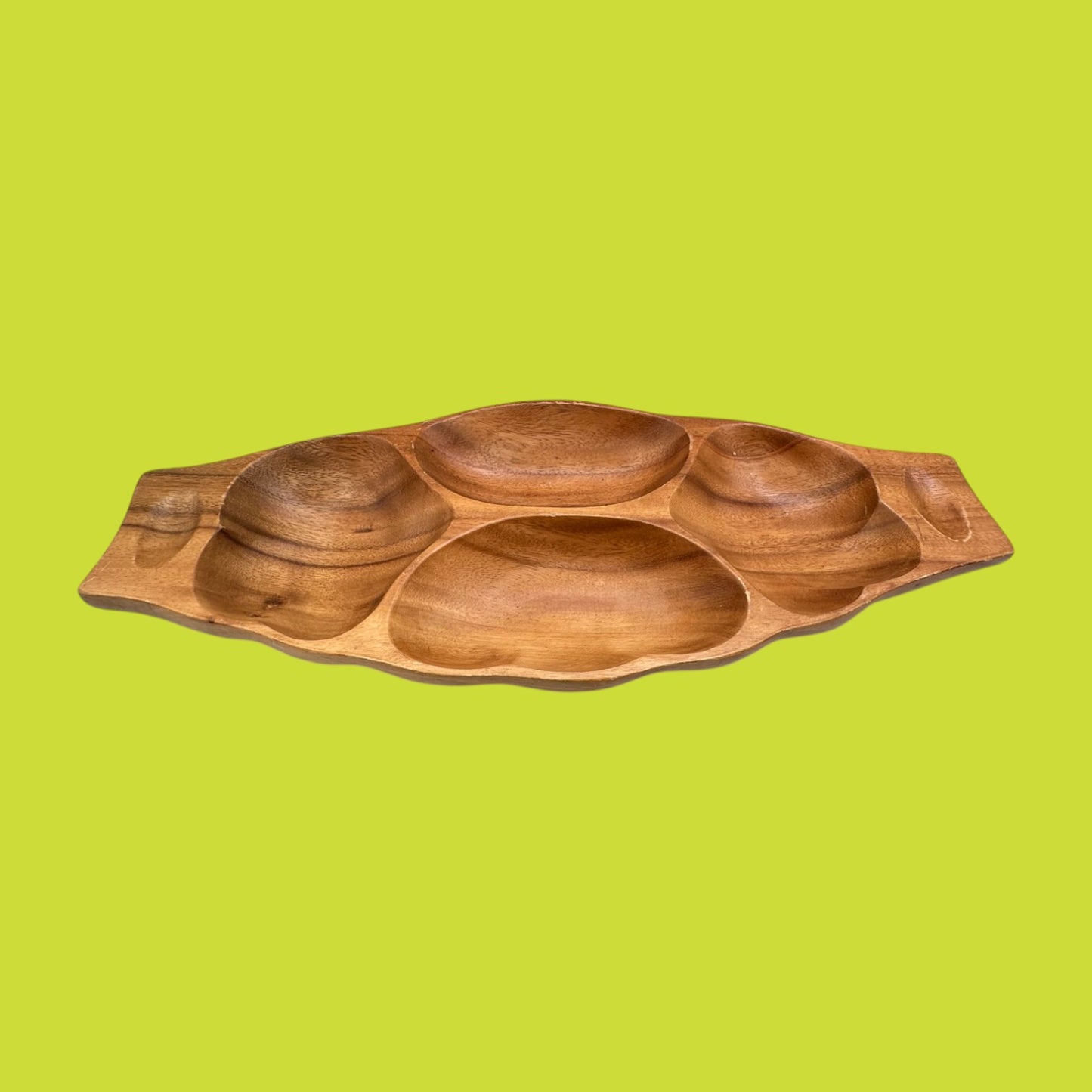 Vintage Monkey Pod Wood Bowl – Multi-Compartment Serving Tray