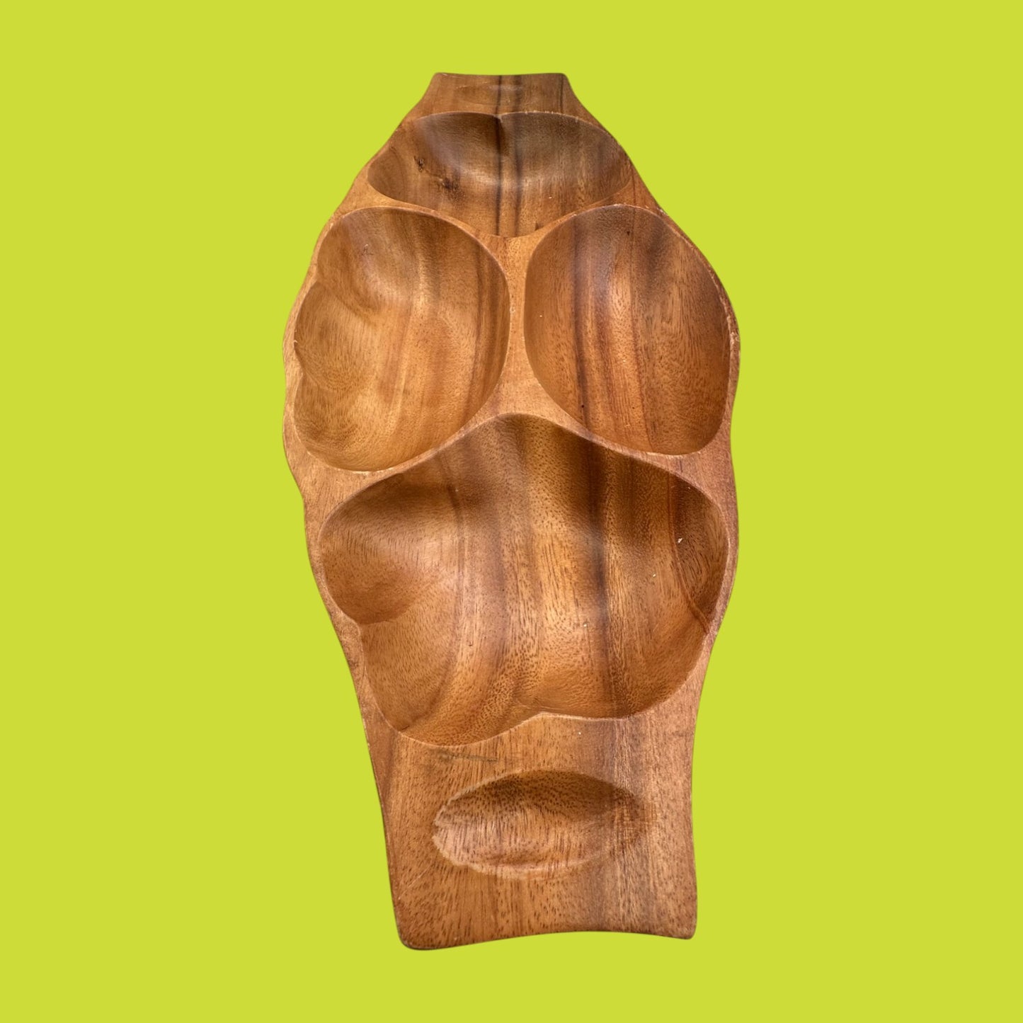 Vintage Monkey Pod Wood Bowl – Multi-Compartment Serving Tray