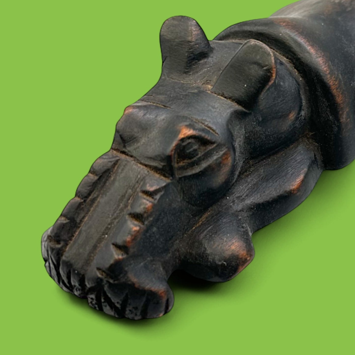 African Hand-Carved Ebony Hippo Figure - Antique