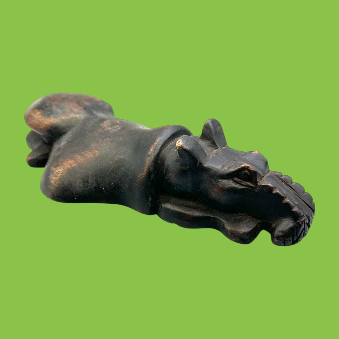African Hand-Carved Ebony Hippo Figure - Antique