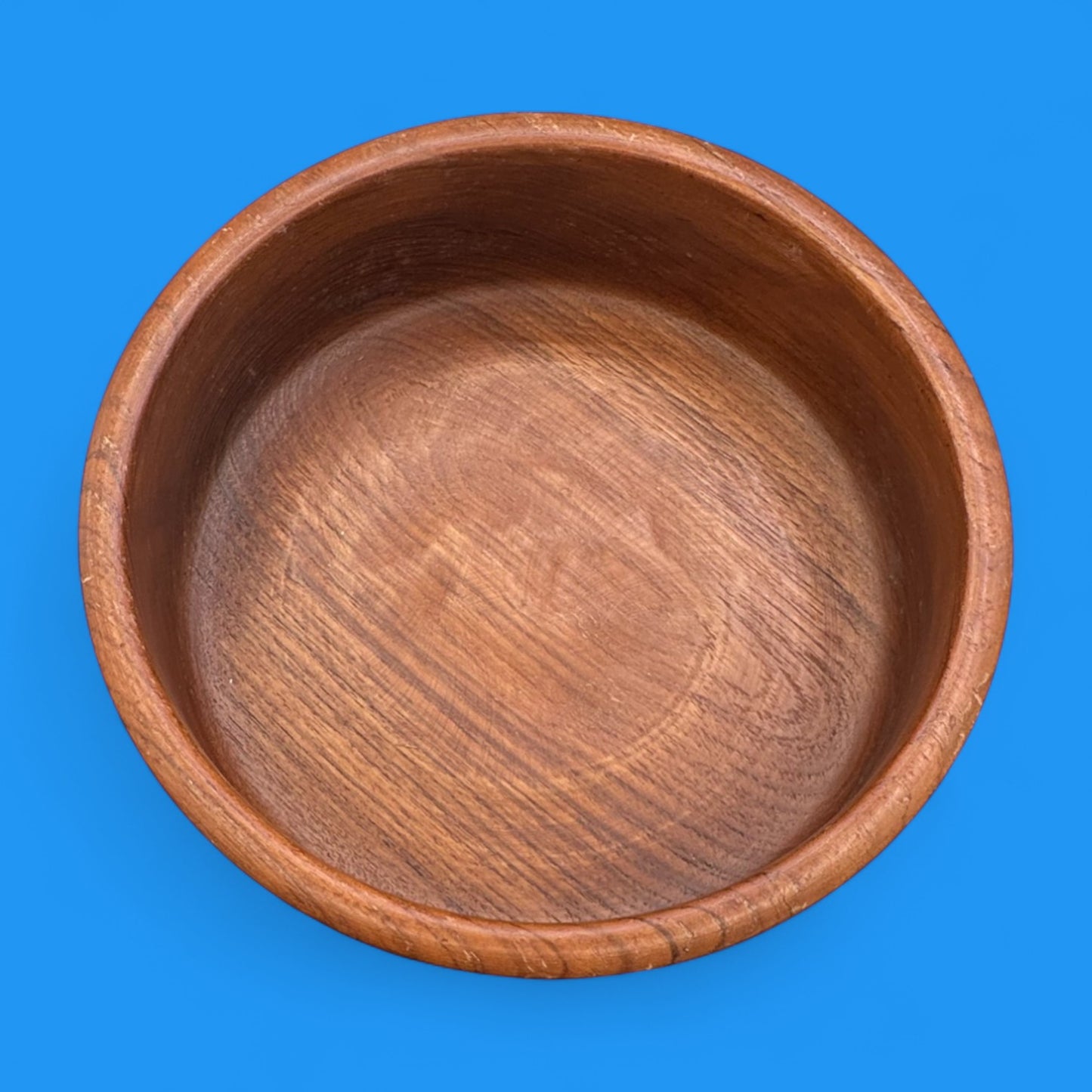 Vintage 1970s Carved Teak Wood Grooved Salad Bowl with Fork & Spoon