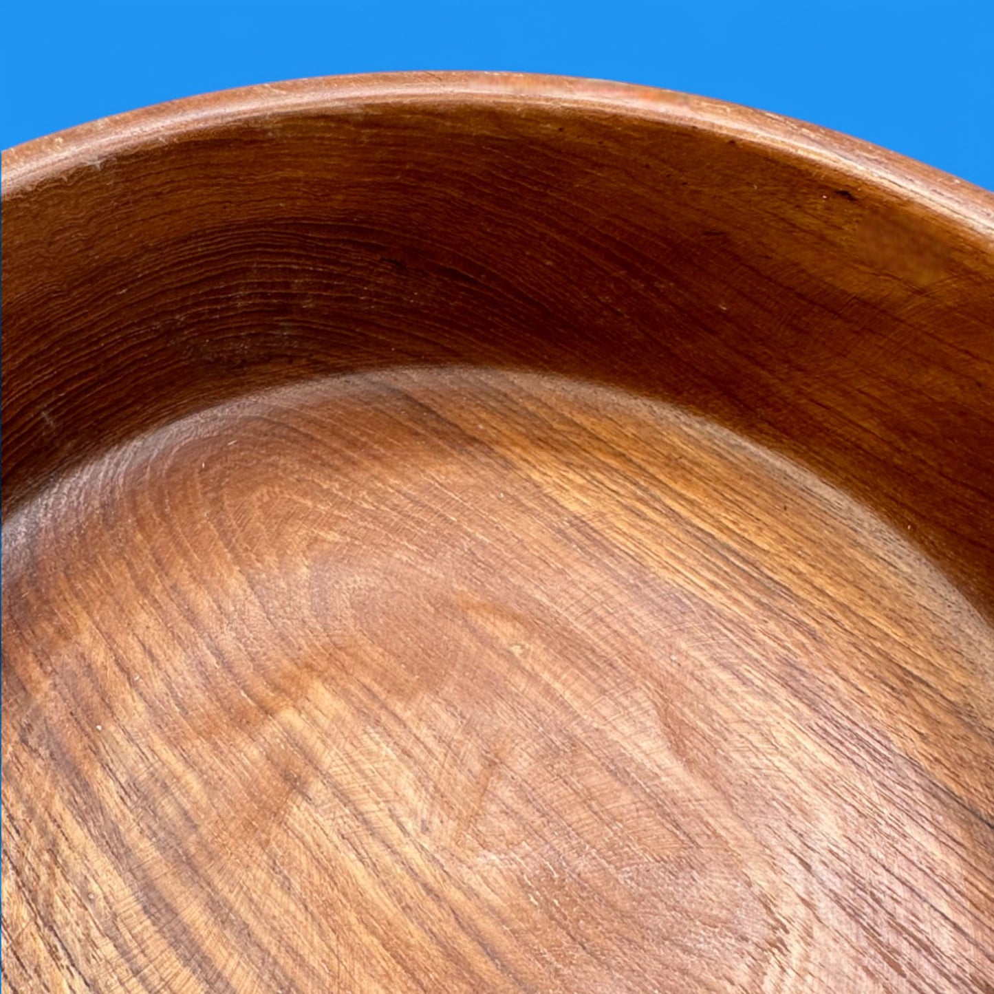 Vintage 1970s Carved Teak Wood Grooved Salad Bowl with Fork & Spoon