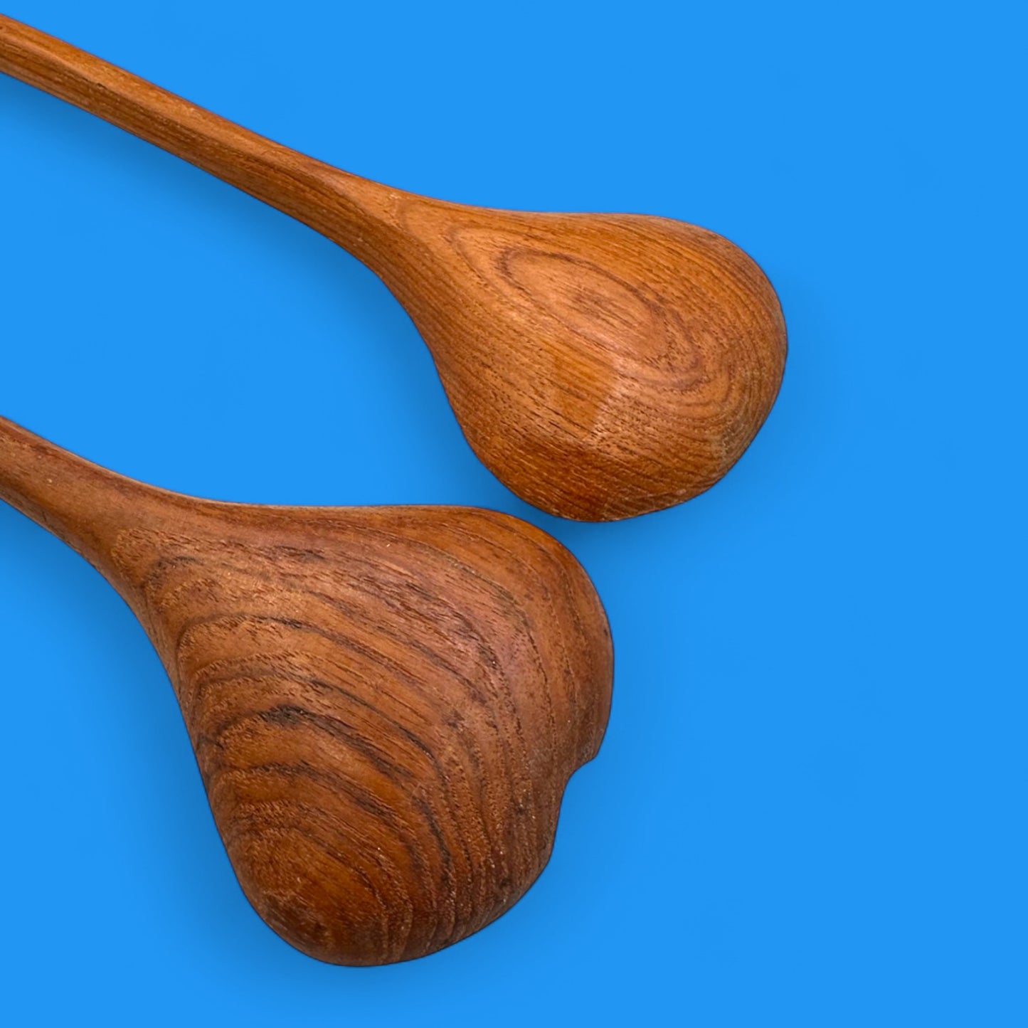 Vintage 1970s Carved Teak Wood Grooved Salad Bowl with Fork & Spoon