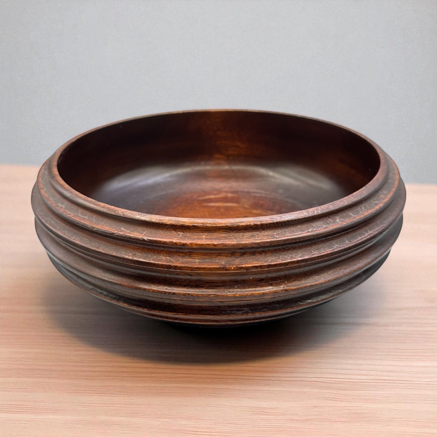 Vintage Dark Wood Church Offering Tray – Ribbed Design with Green Felt Base