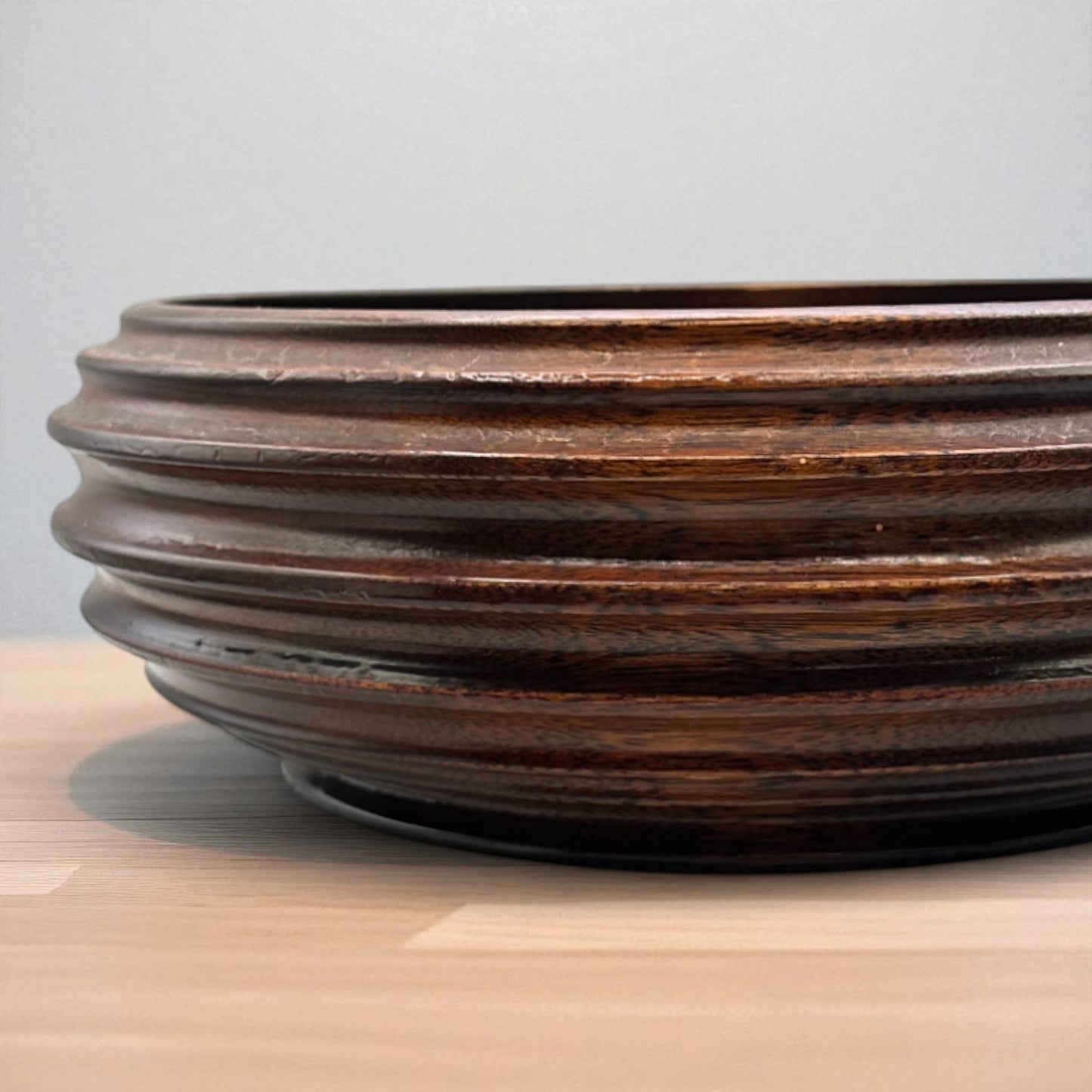 Vintage Dark Wood Church Offering Tray – Ribbed Design with Green Felt Base