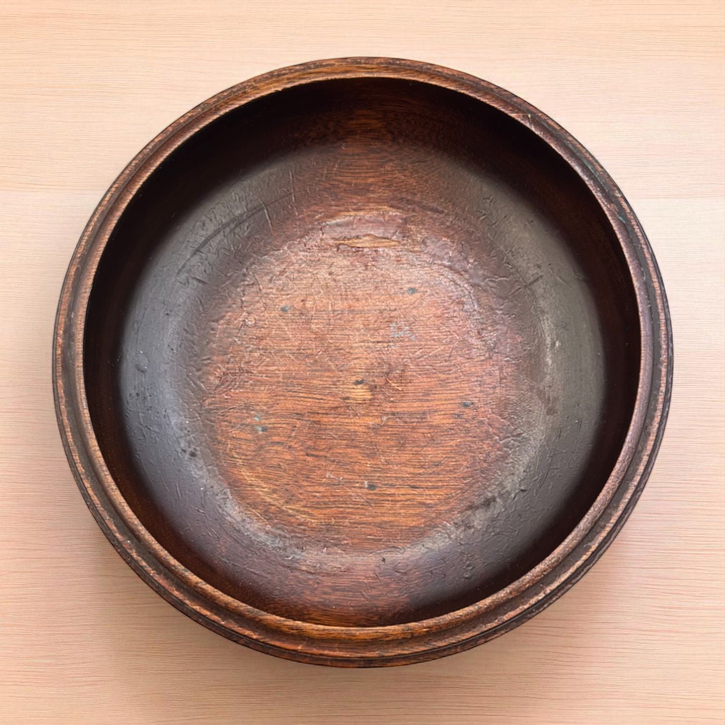 Vintage Dark Wood Church Offering Tray – Ribbed Design with Green Felt Base