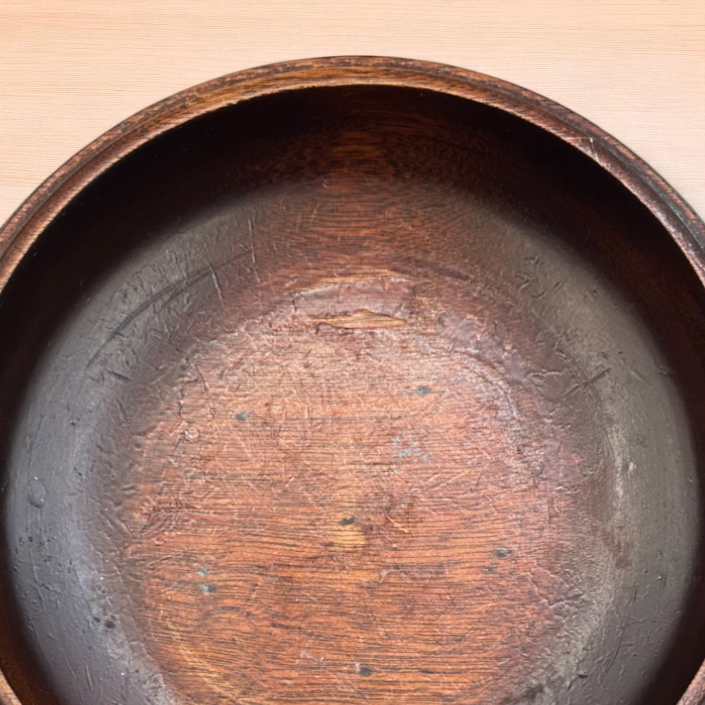 Vintage Dark Wood Church Offering Tray – Ribbed Design with Green Felt Base