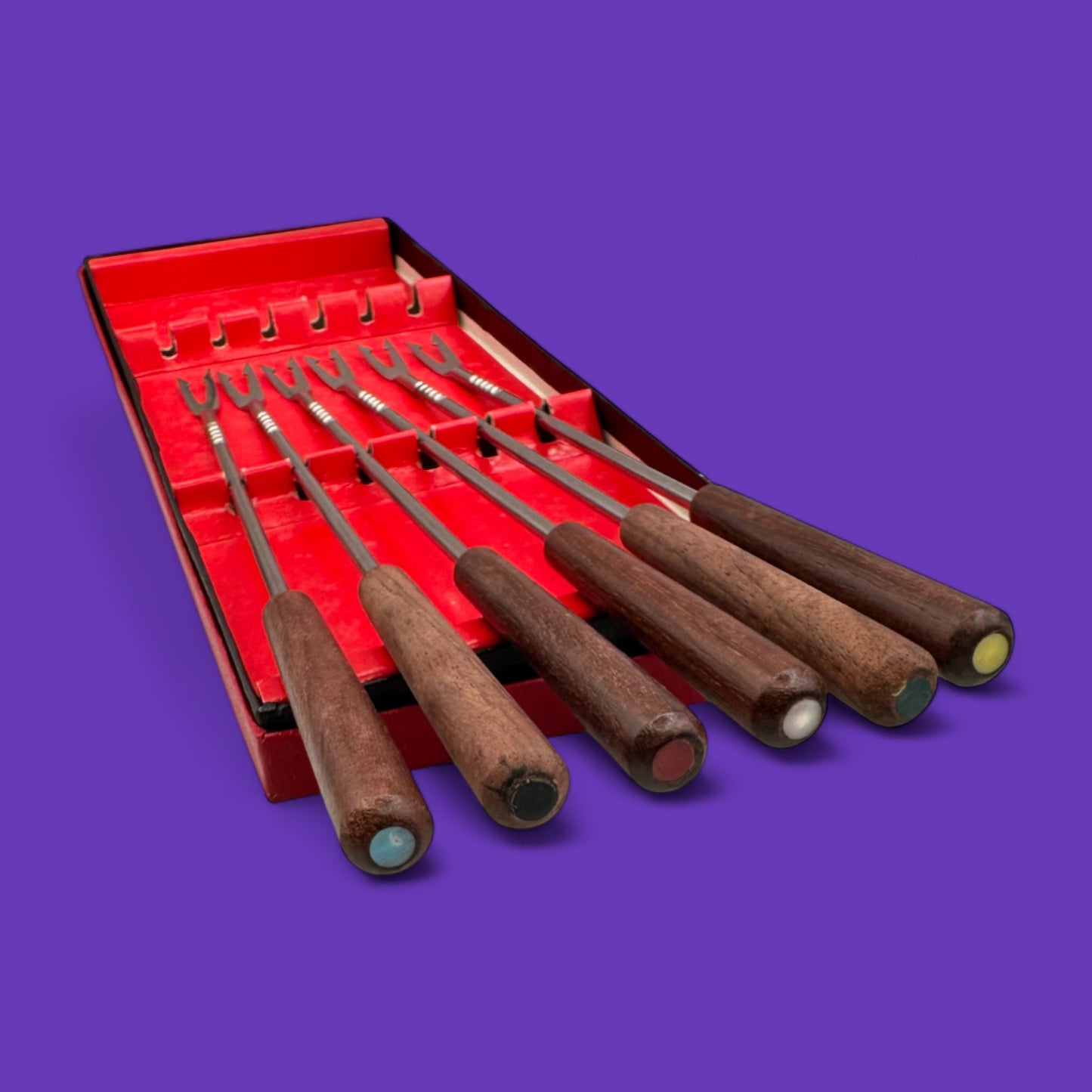 Mid Century Teak Fondue Forks – Vintage Set of 6 in Box