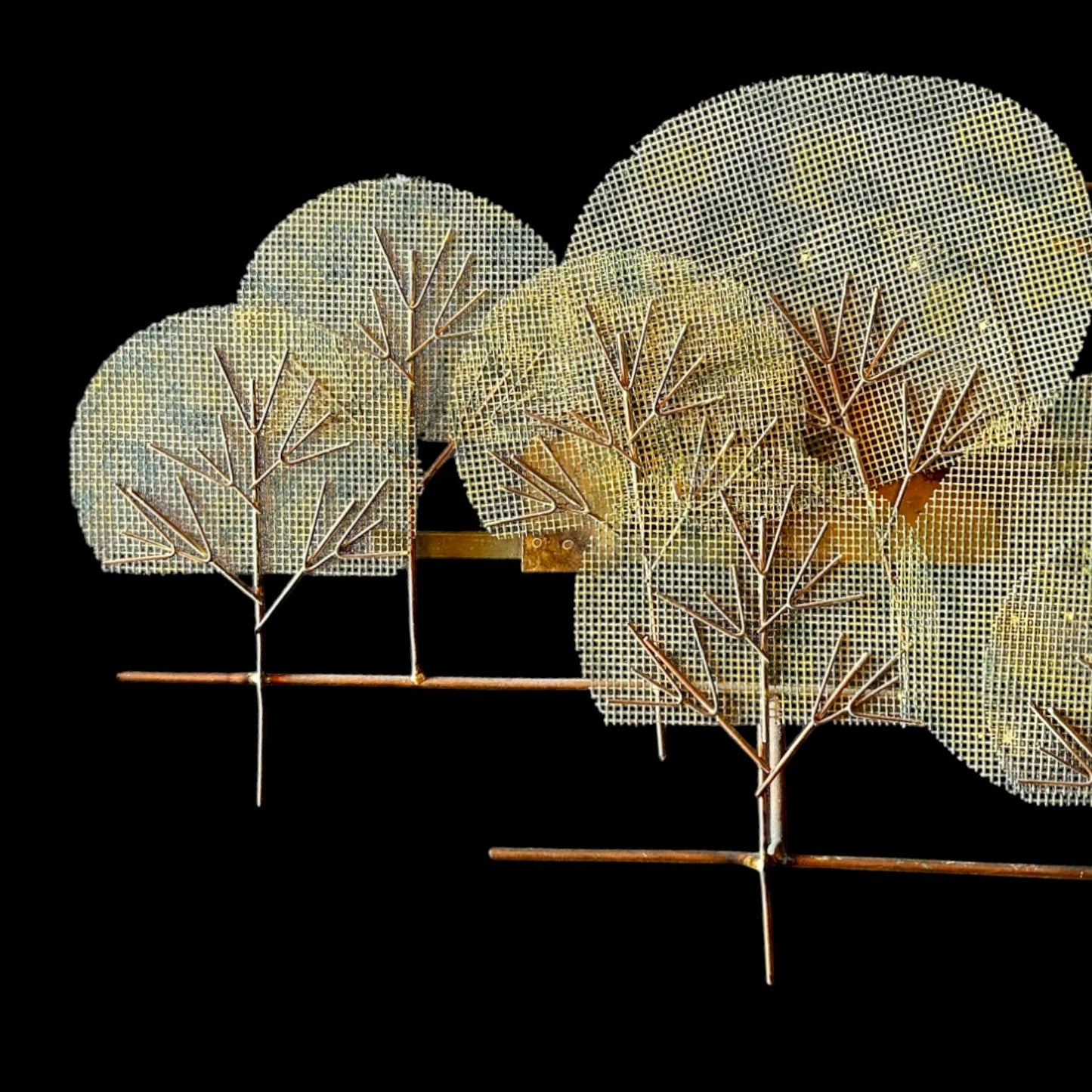 Signed Curtis Jere Brutalist Metal Wall Sculpture – Church Village & Tree Scene