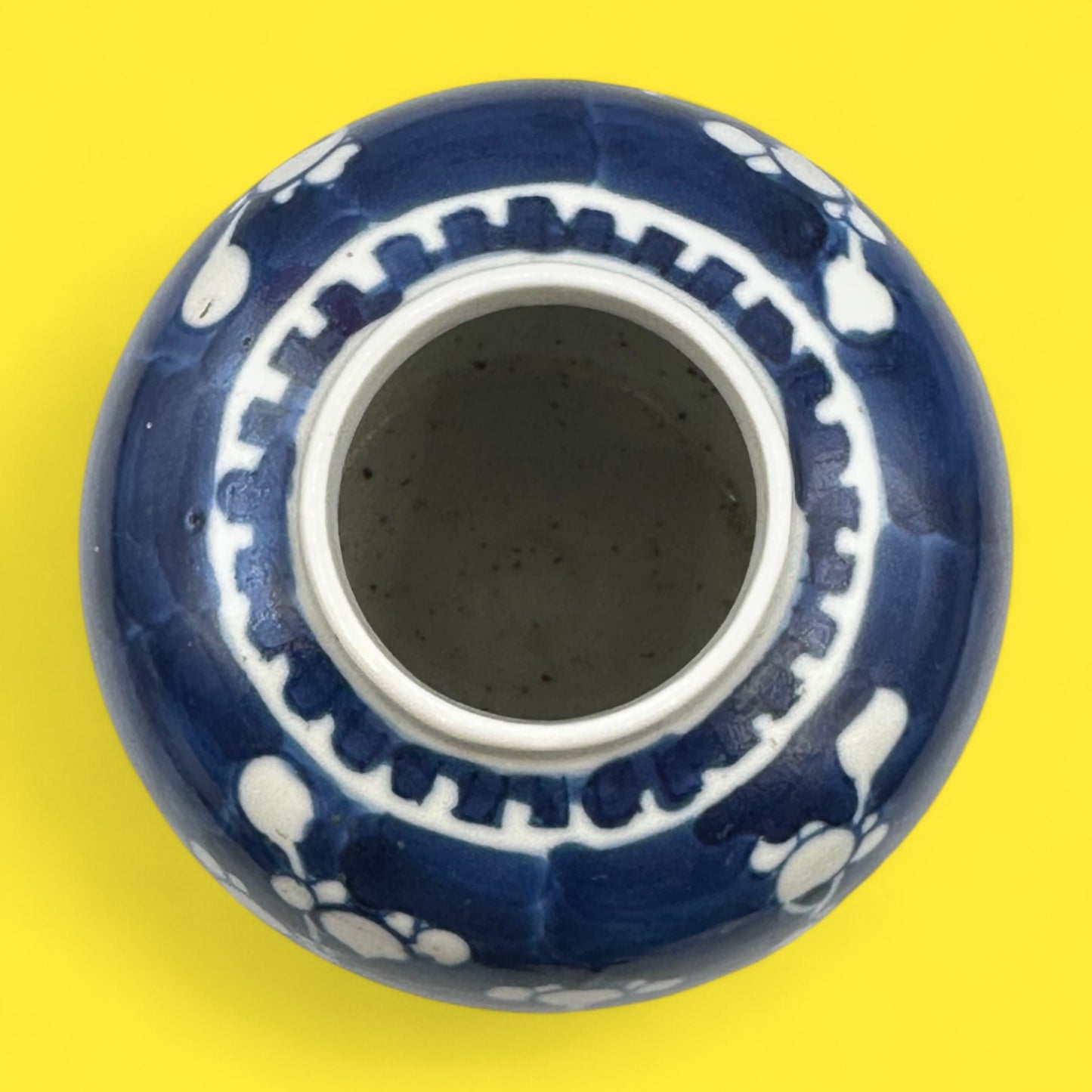 Vintage Hand-Glazed Chinese Floral Vase with White on Blue Motif