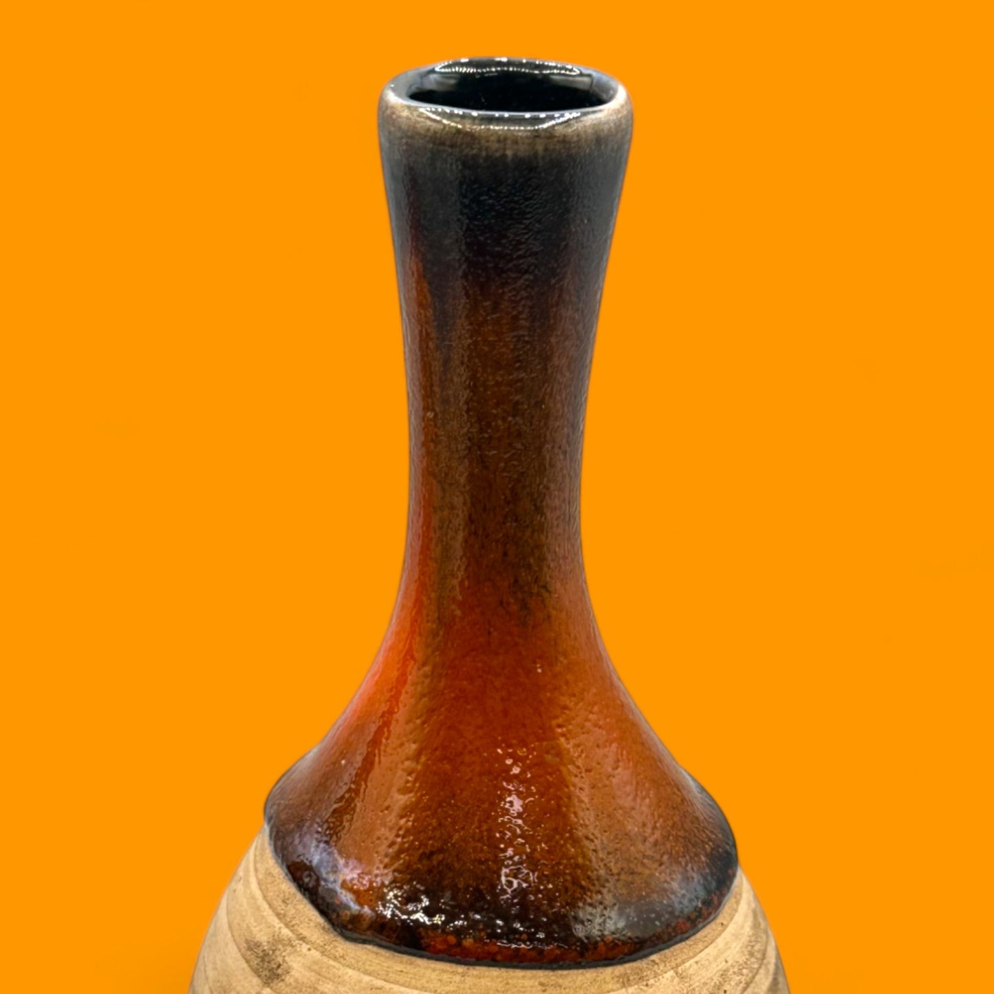 Vintage Canadian Studio Pottery Vase Orange Brown Midcentury Modern