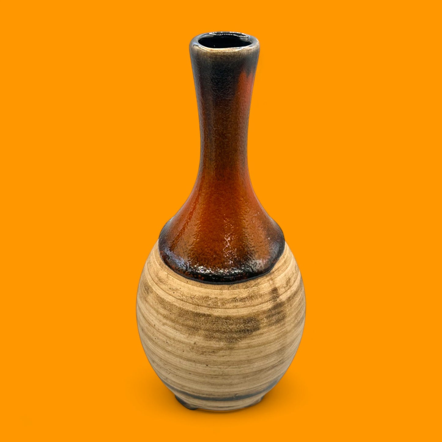 Vintage Canadian Studio Pottery Vase Orange Brown Midcentury Modern