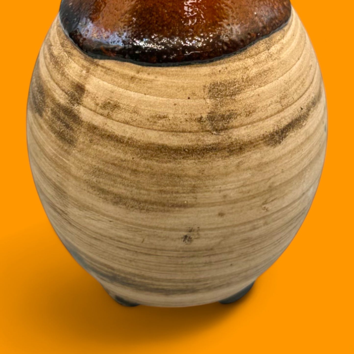 Vintage Canadian Studio Pottery Vase Orange Brown Midcentury Modern