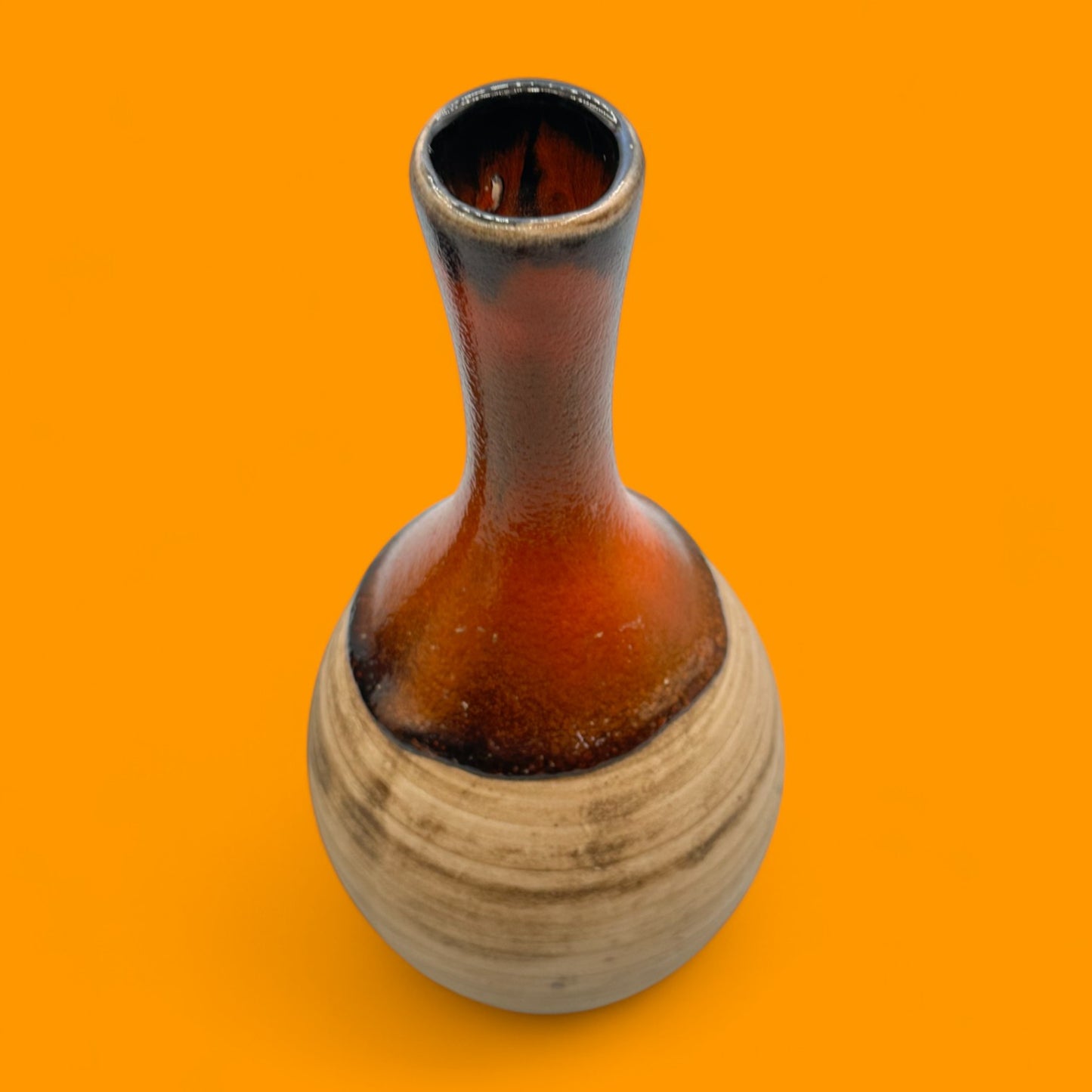Vintage Canadian Studio Pottery Vase Orange Brown Midcentury Modern
