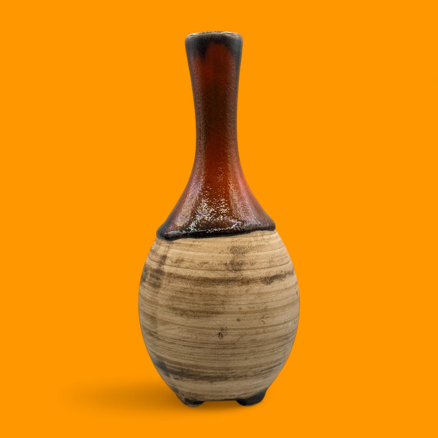 Vintage Canadian Studio Pottery Vase Orange Brown Midcentury Modern