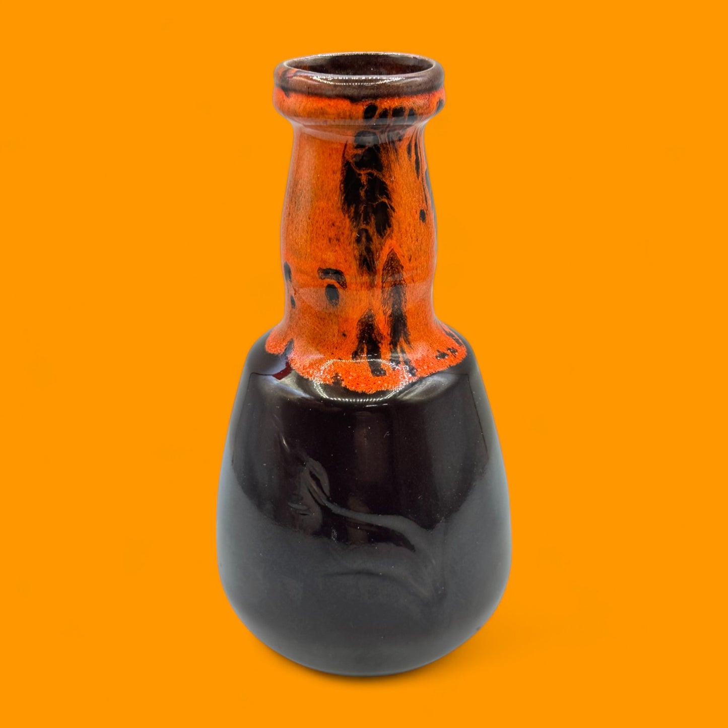 Vintage Orange Brown Ceramic Vase Midcentury Modern Handmade Drip Glaze