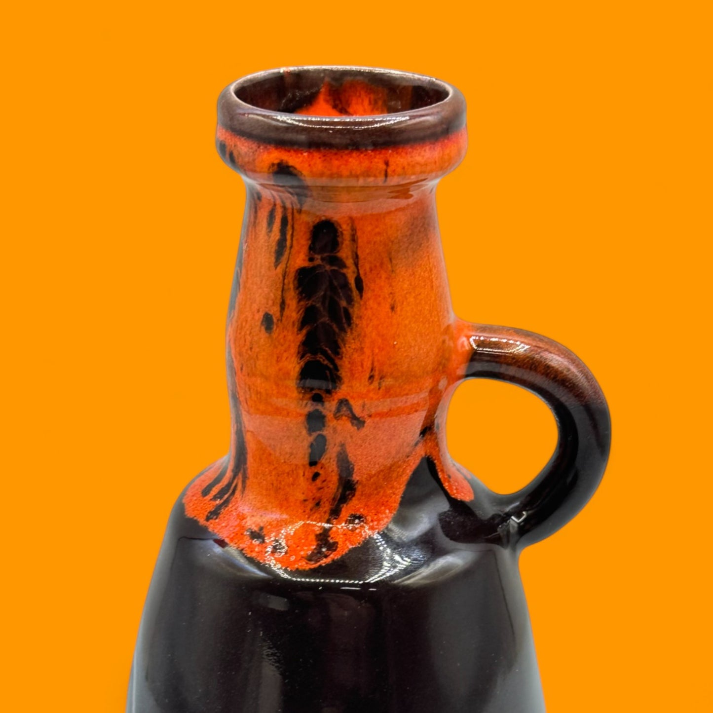 Vintage Orange Brown Ceramic Vase Midcentury Modern Handmade Drip Glaze