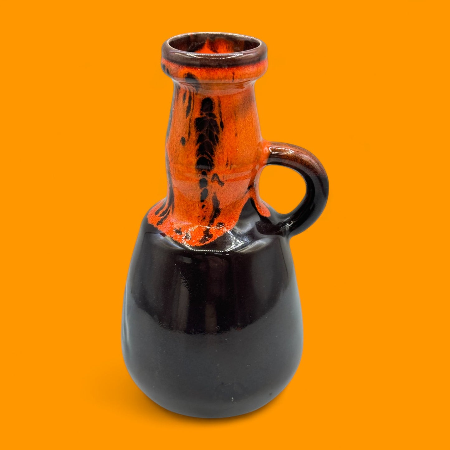 Vintage Orange Brown Ceramic Vase Midcentury Modern Handmade Drip Glaze